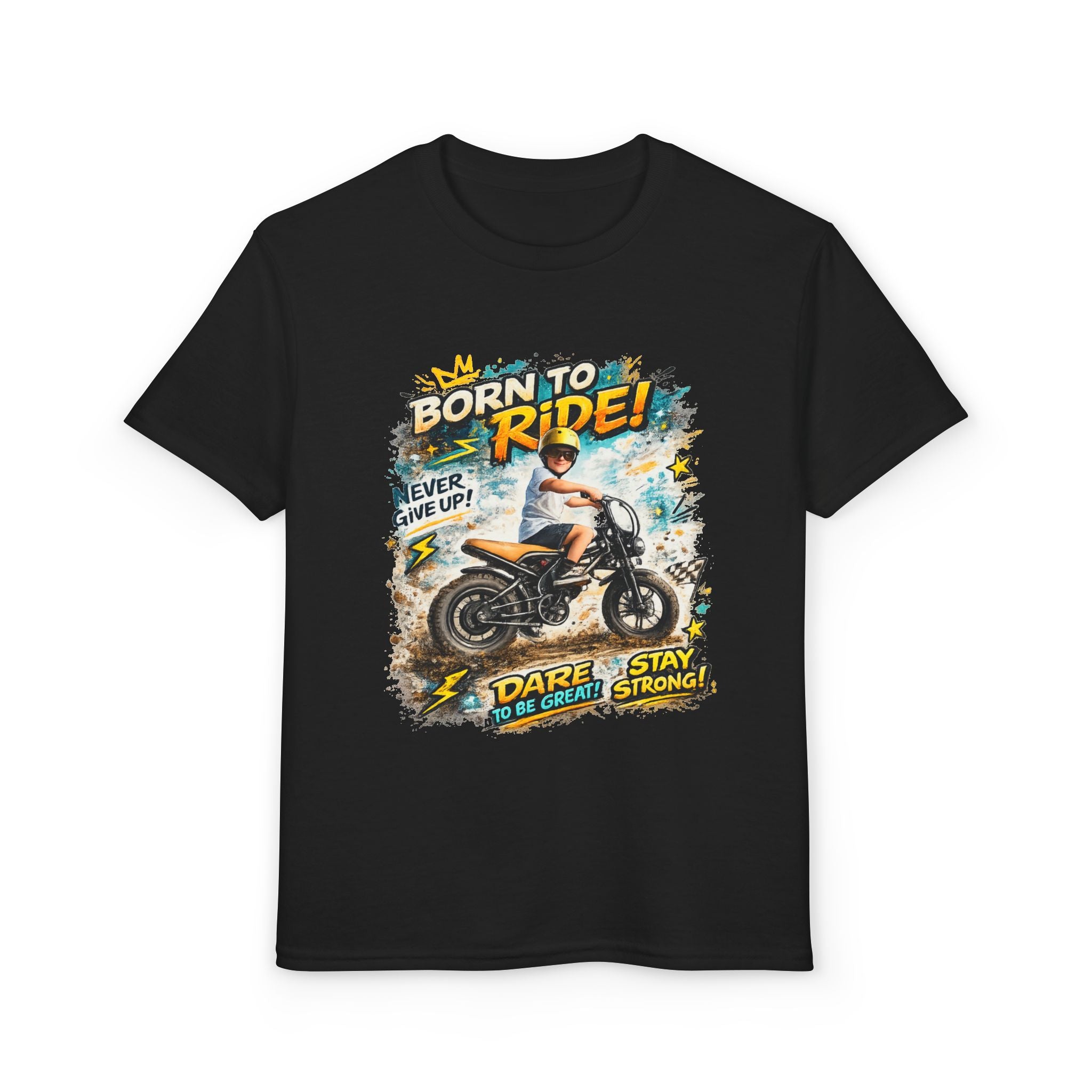 Youth Motorcycle T-Shirt — Born to Ride Graphic Tee for Boys & Girls (Dare to Be Great) 2607042