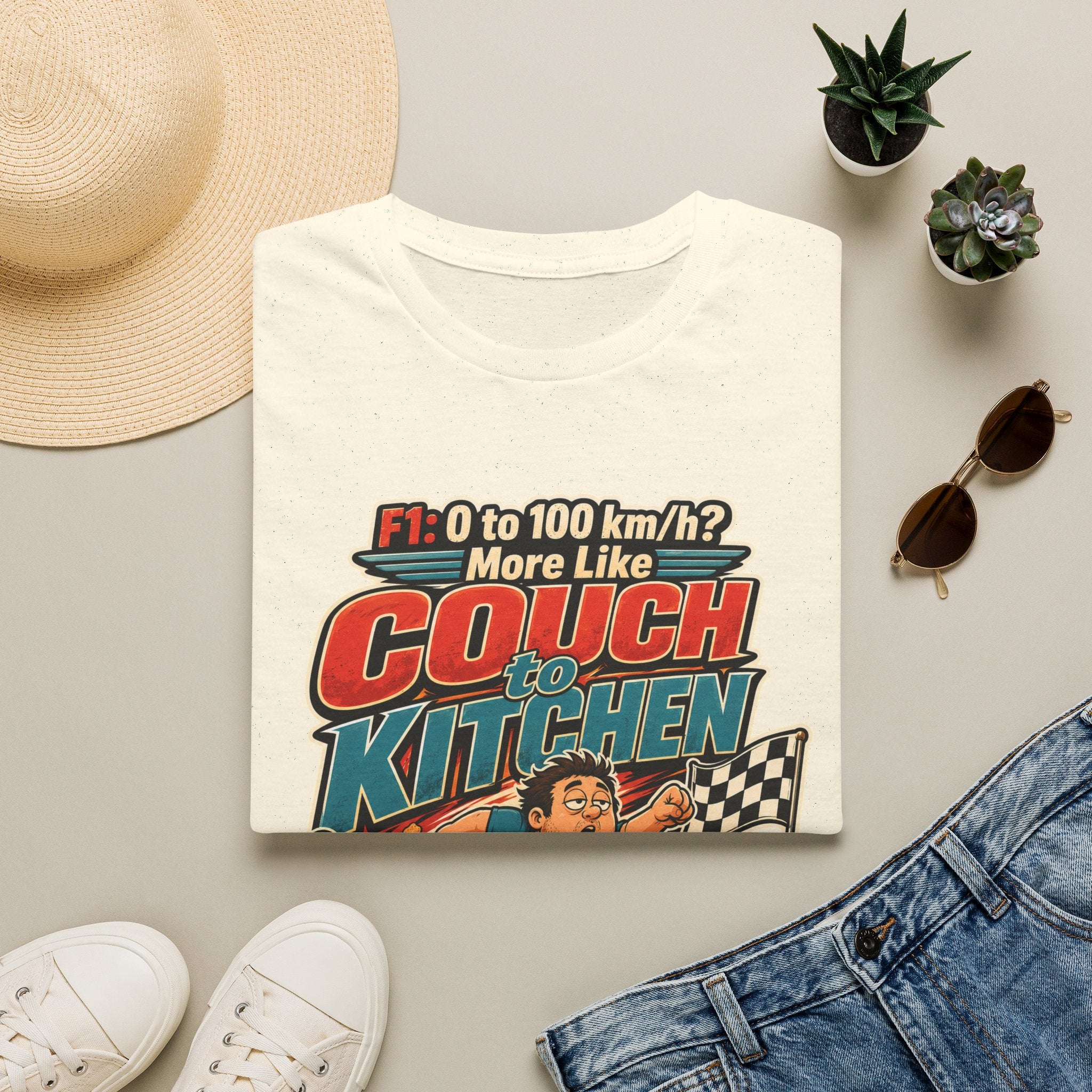 Couch to Kitchen Graphic T-Shirt – Funny F1 0-100 km/h Racing Humor Tee 2607010