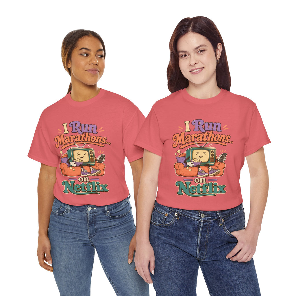 TV Marathon Tee — "I Run Marathons on Netflix" Funny Binge-Watching Shirt