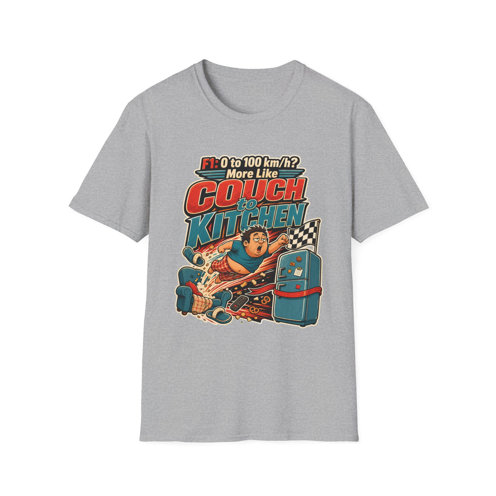 Couch to Kitchen Graphic T-Shirt – Funny F1 0-100 km/h Racing Humor Tee