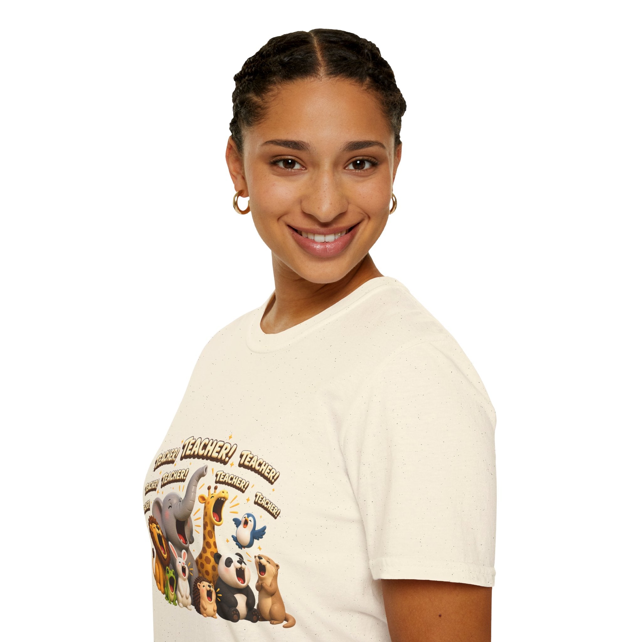 Cute Jungle Animals Saying TEACHER! T-Shirt | Elephant Giraffe Lion Penguin Design