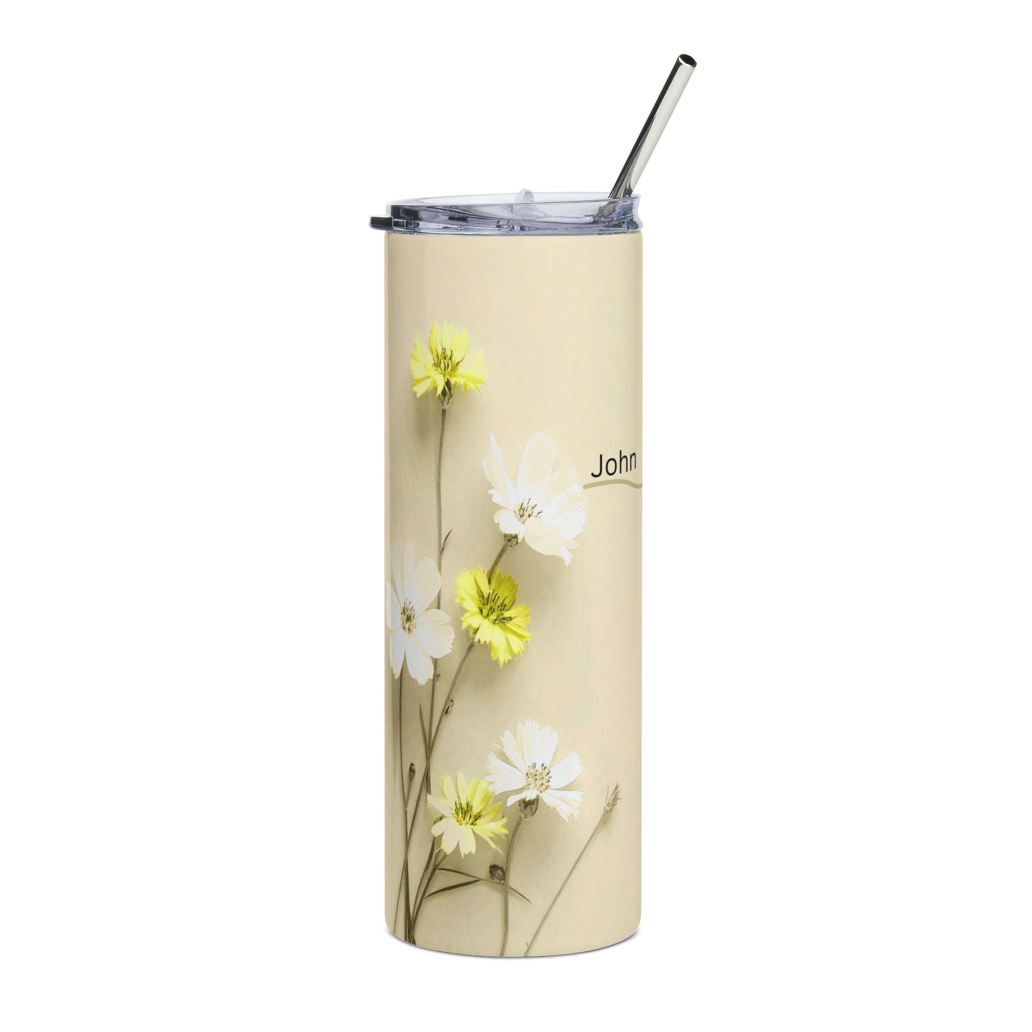 Christian Floral 20oz Stainless Tumbler | Believeth On Me Shall Never Thirst (John 6:35) - Yellow 2607052