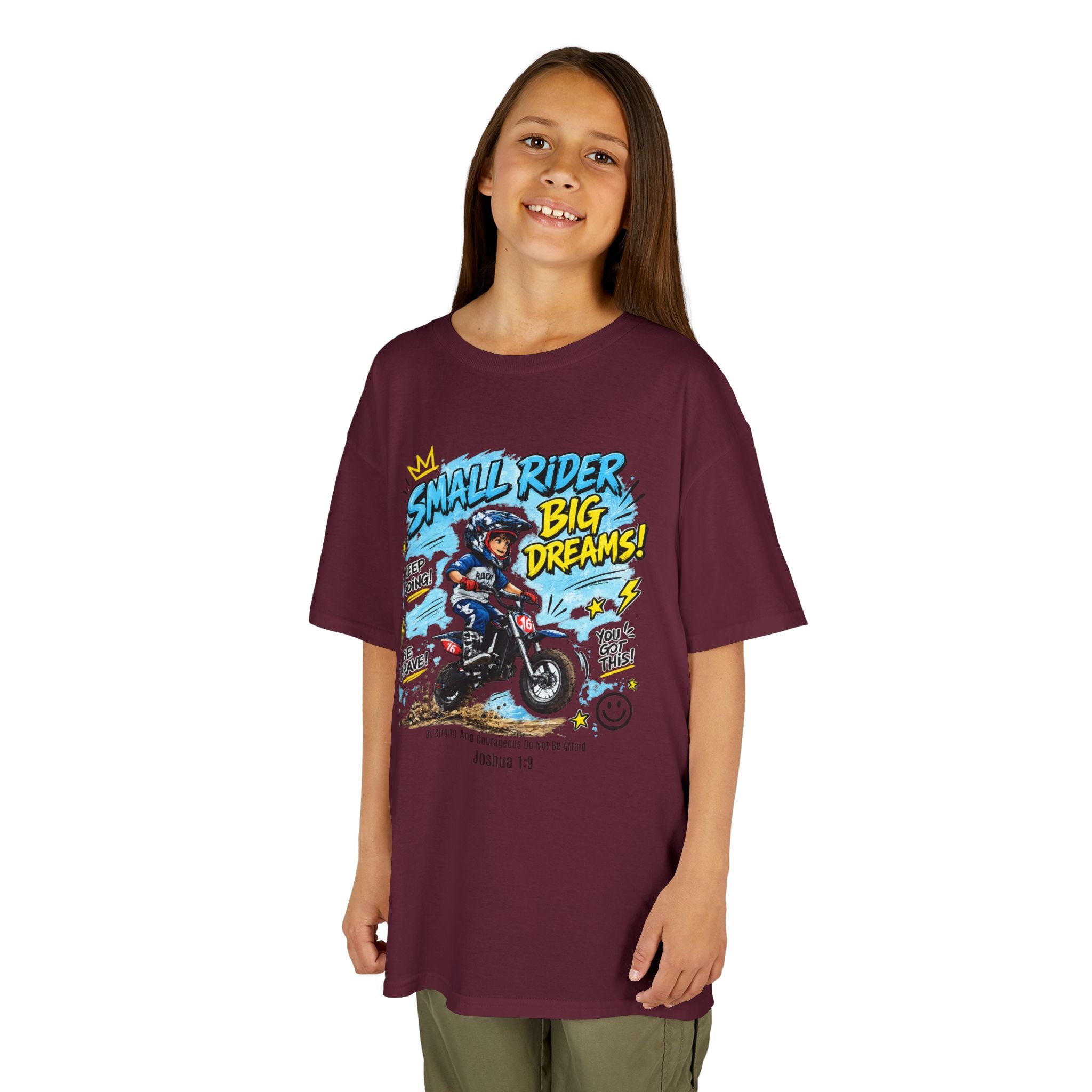 Kids Tee — "Small Rider, Big Dreams" Motorcycle Graphic Shirt
