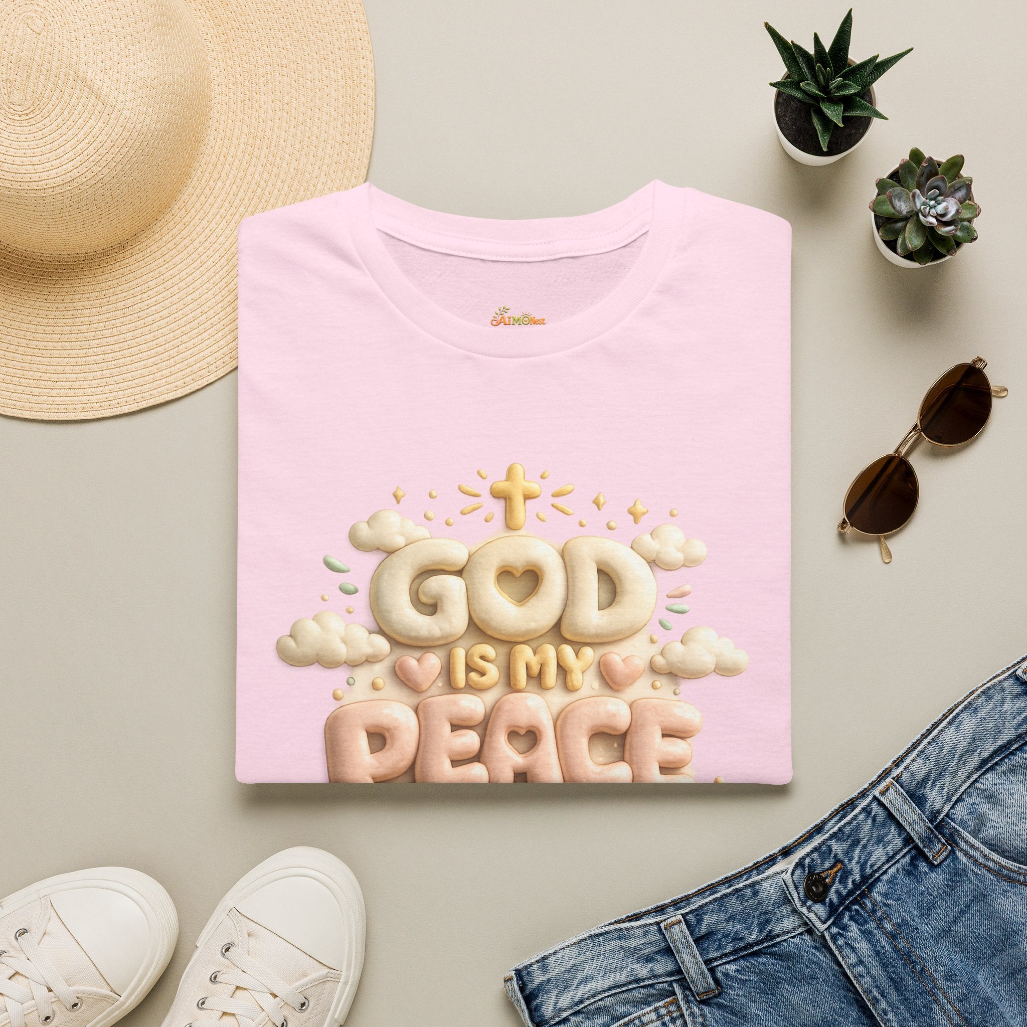God Is My Peace T-Shirt — Christian Faith Tee with Soft Pastel Cloud Design 2607002