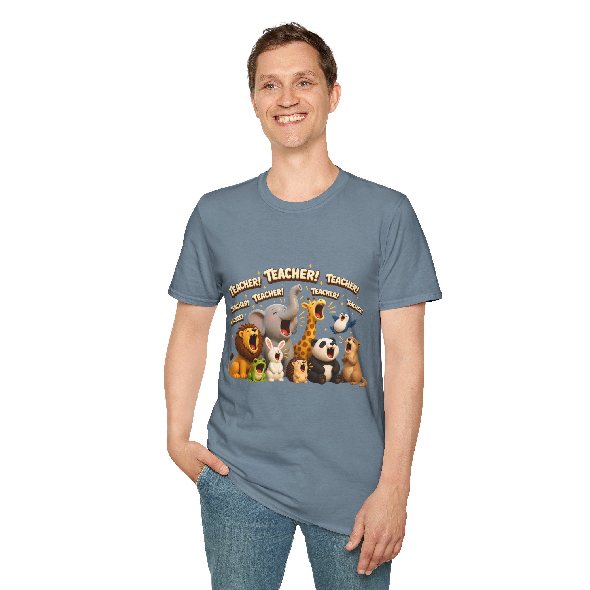 Cute Jungle Animals Saying TEACHER! T-Shirt | Elephant Giraffe Lion Penguin Design