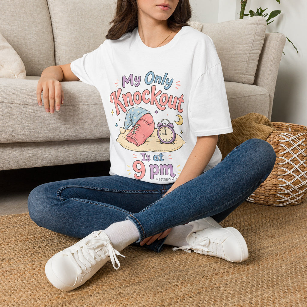 T-Shirt — "My Only Knockout Is at 9 PM" Cute Sleepy Boxing Cartoon Tee
