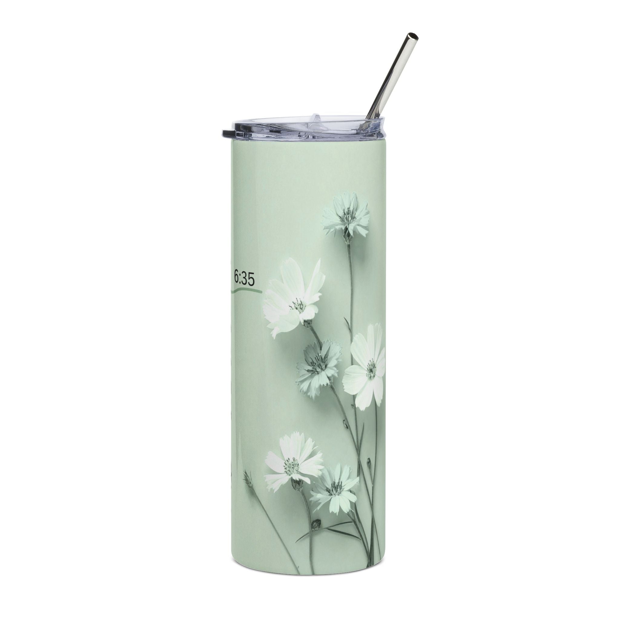 Christian Floral 20oz Stainless Tumbler | Believeth On Me Shall Never Thirst (John 6:35) 2607049