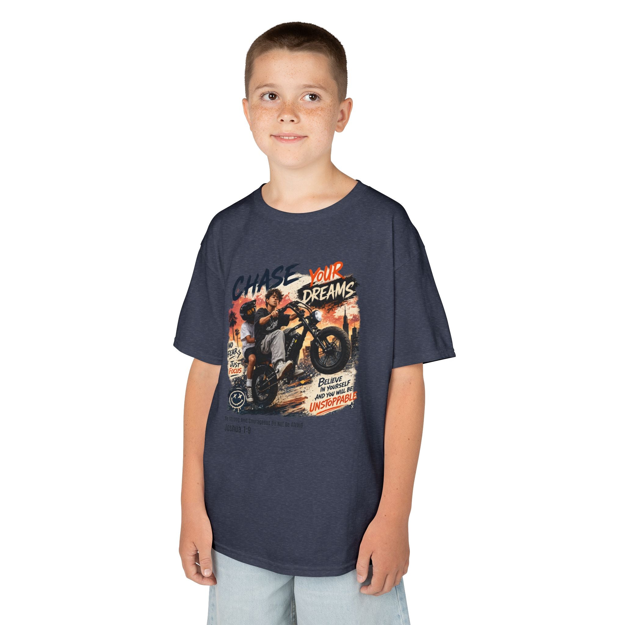 Kids Tee — "Chase Your Dreams" Motorcycle Graphic Shirt