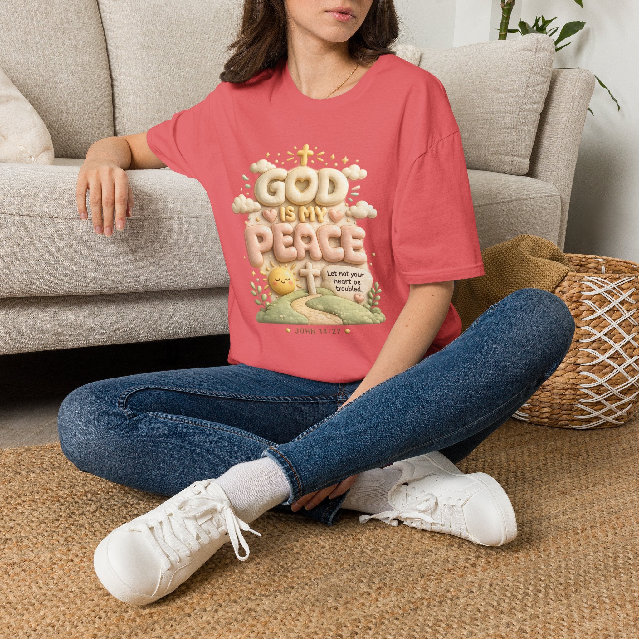 God Is My Peace T-Shirt — Christian Faith Tee with Soft Pastel Cloud Design