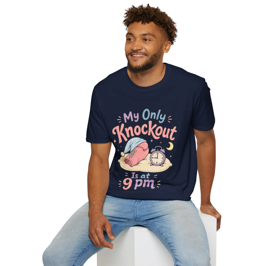 T-Shirt — "My Only Knockout Is at 9 PM" Cute Sleepy Boxing Cartoon Tee