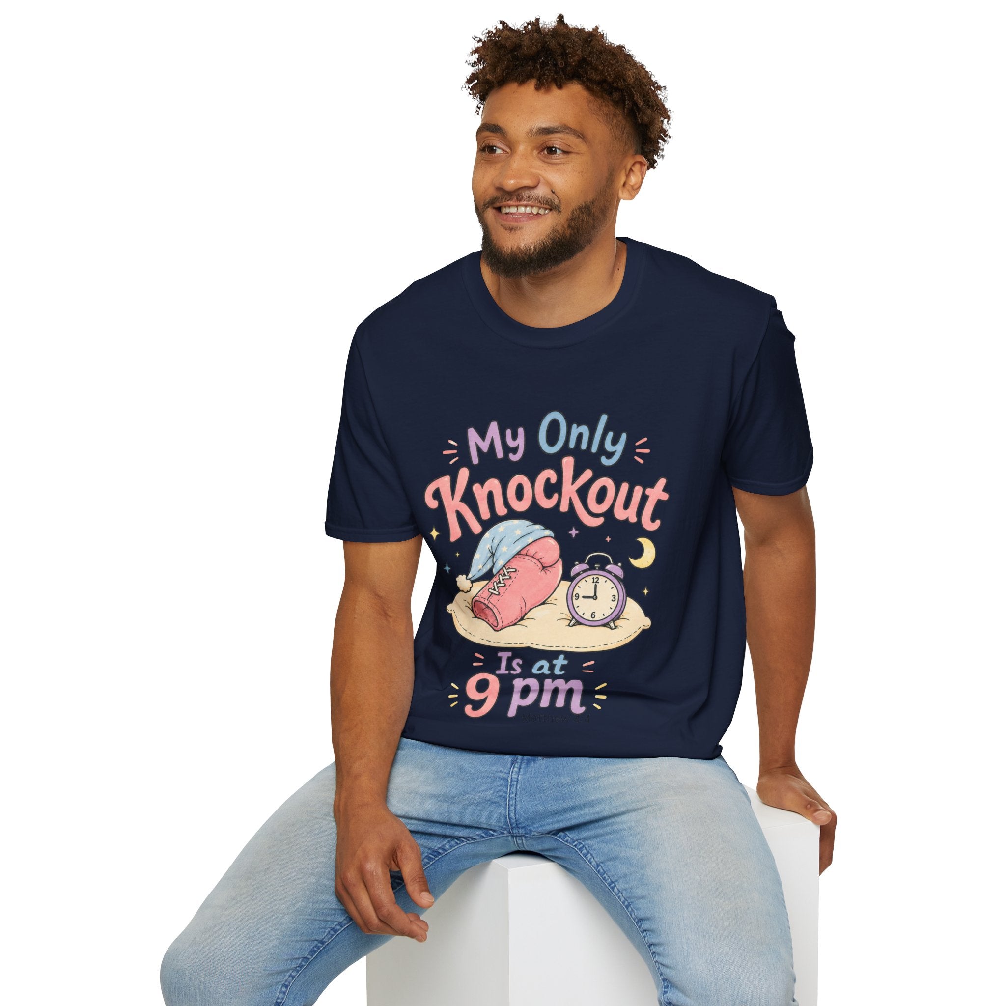 T-Shirt — "My Only Knockout Is at 9 PM" Cute Sleepy Boxing Cartoon Tee