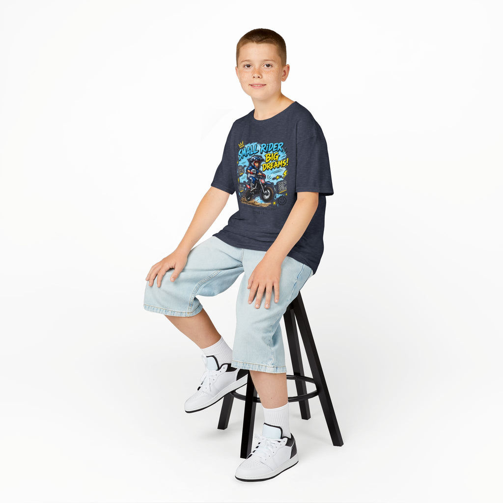 Kids Tee — "Small Rider, Big Dreams" Motorcycle Graphic Shirt