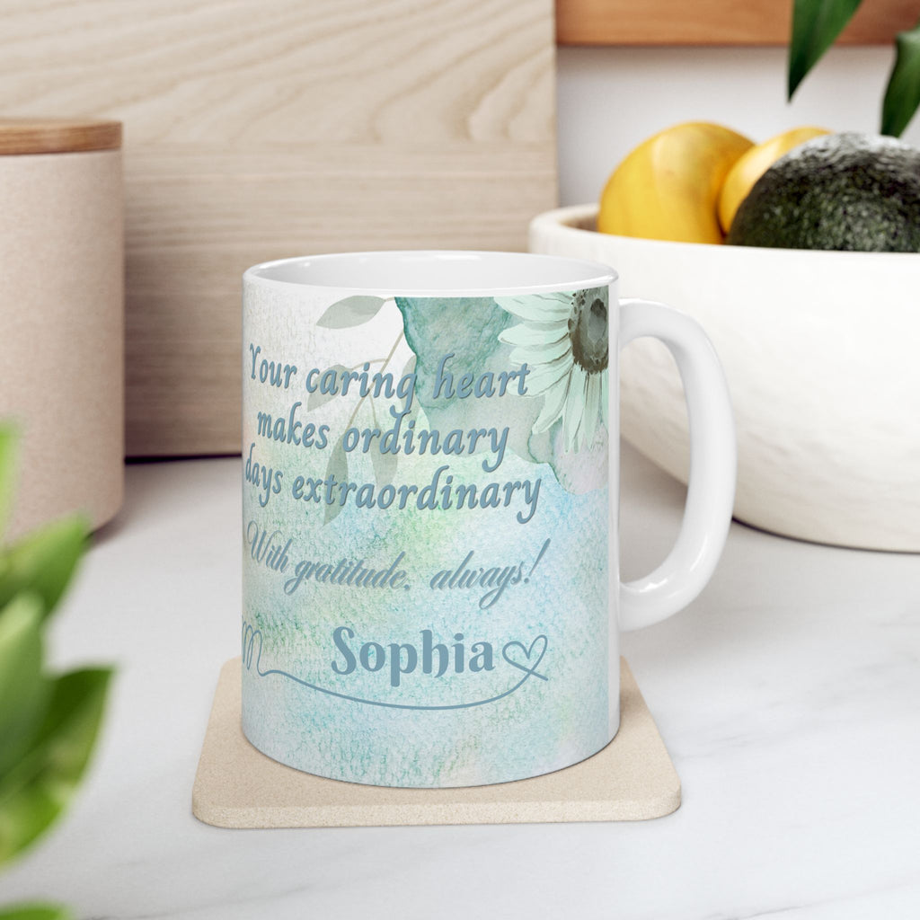 Custom Name with Gratitude Floral Ceramic Coffee Mug | Personalized for Thank You Coffee Mug (11oz, 15oz) 2607034