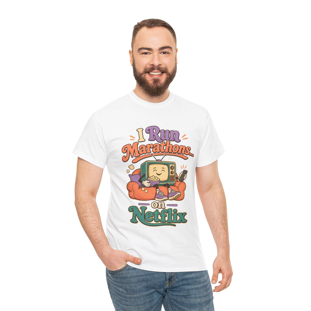 TV Marathon Tee — "I Run Marathons on Netflix" Funny Binge-Watching Shirt