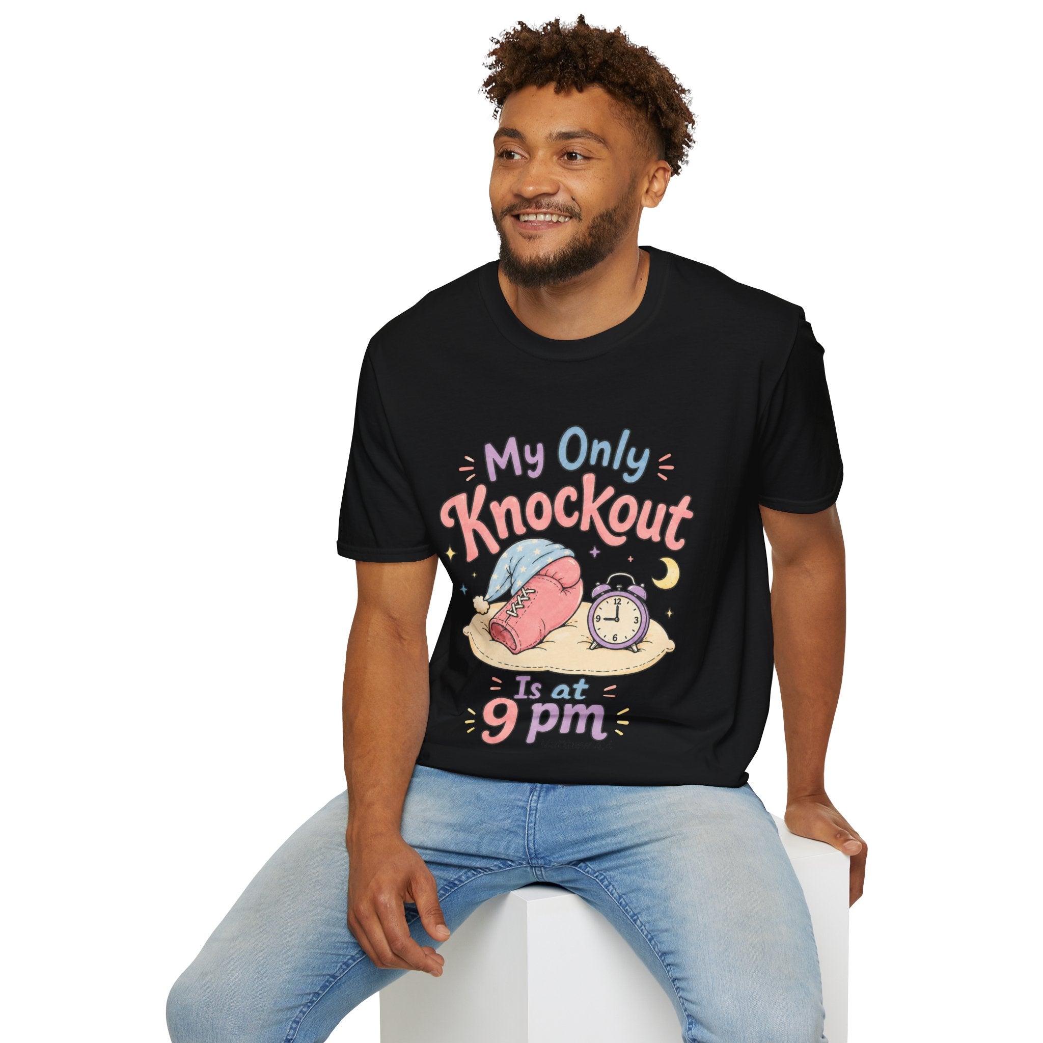T-Shirt — "My Only Knockout Is at 9 PM" Cute Sleepy Boxing Cartoon Tee