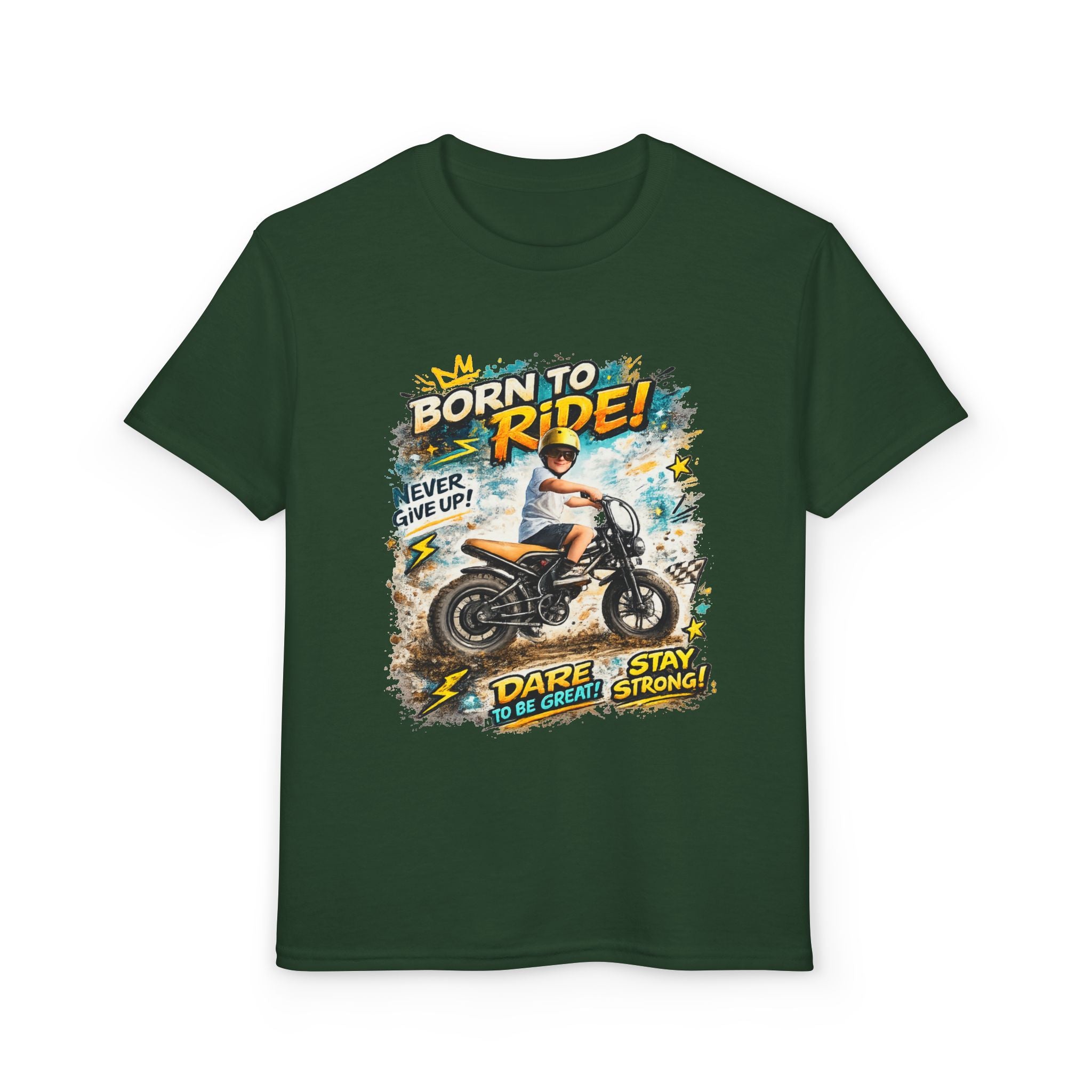 Youth Motorcycle T-Shirt — Born to Ride Graphic Tee for Boys & Girls (Dare to Be Great) 2607042