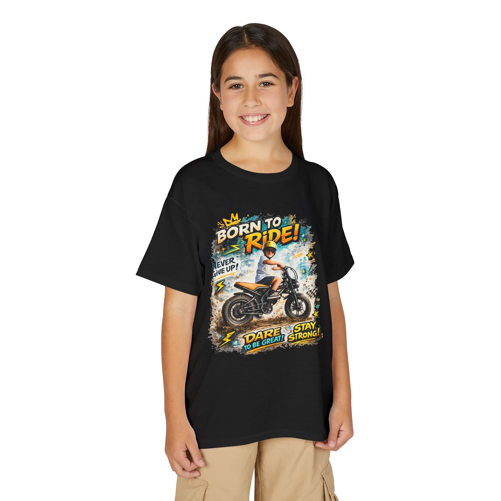 Youth Motorcycle T-Shirt — Born to Ride Graphic Tee for Boys & Girls (Dare to Be Great) 2607042