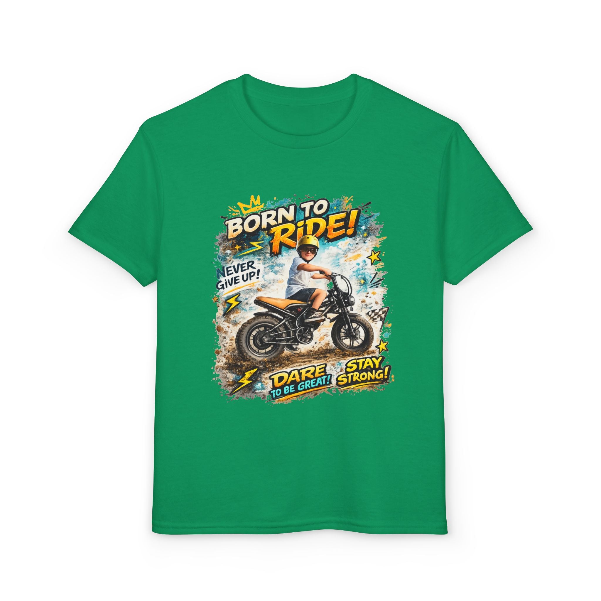 Youth Motorcycle T-Shirt — Born to Ride Graphic Tee for Boys & Girls (Dare to Be Great) 2607042