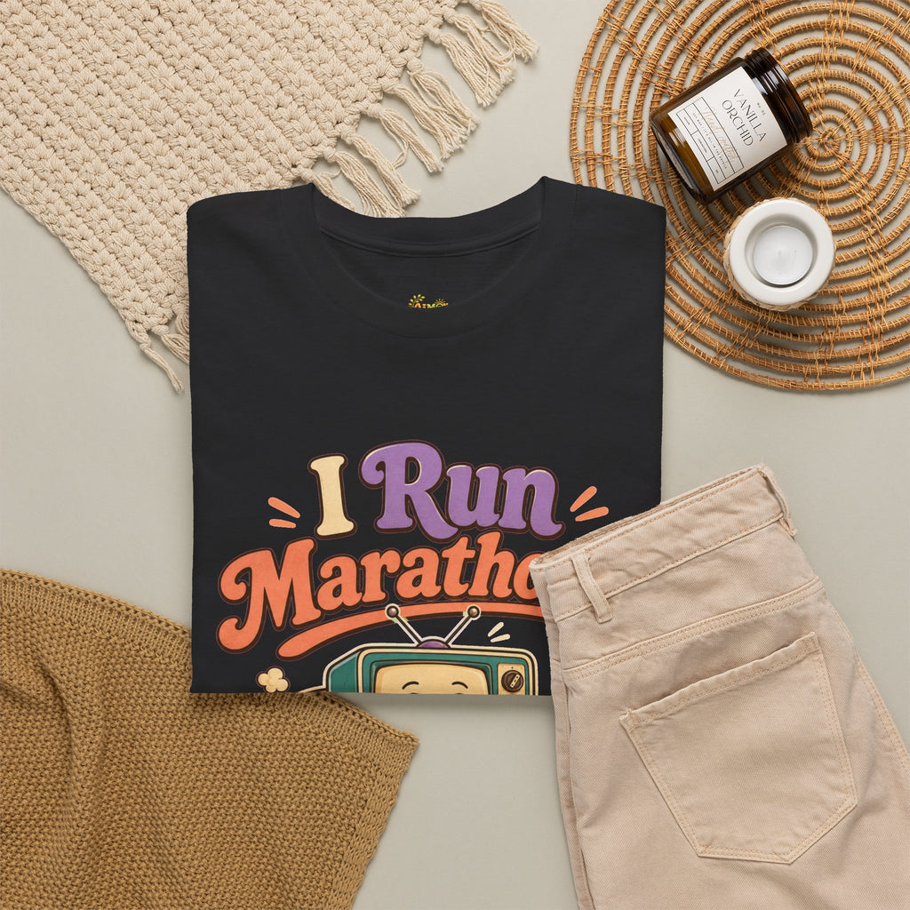 TV Marathon Tee — "I Run Marathons on Netflix" Funny Binge-Watching Shirt