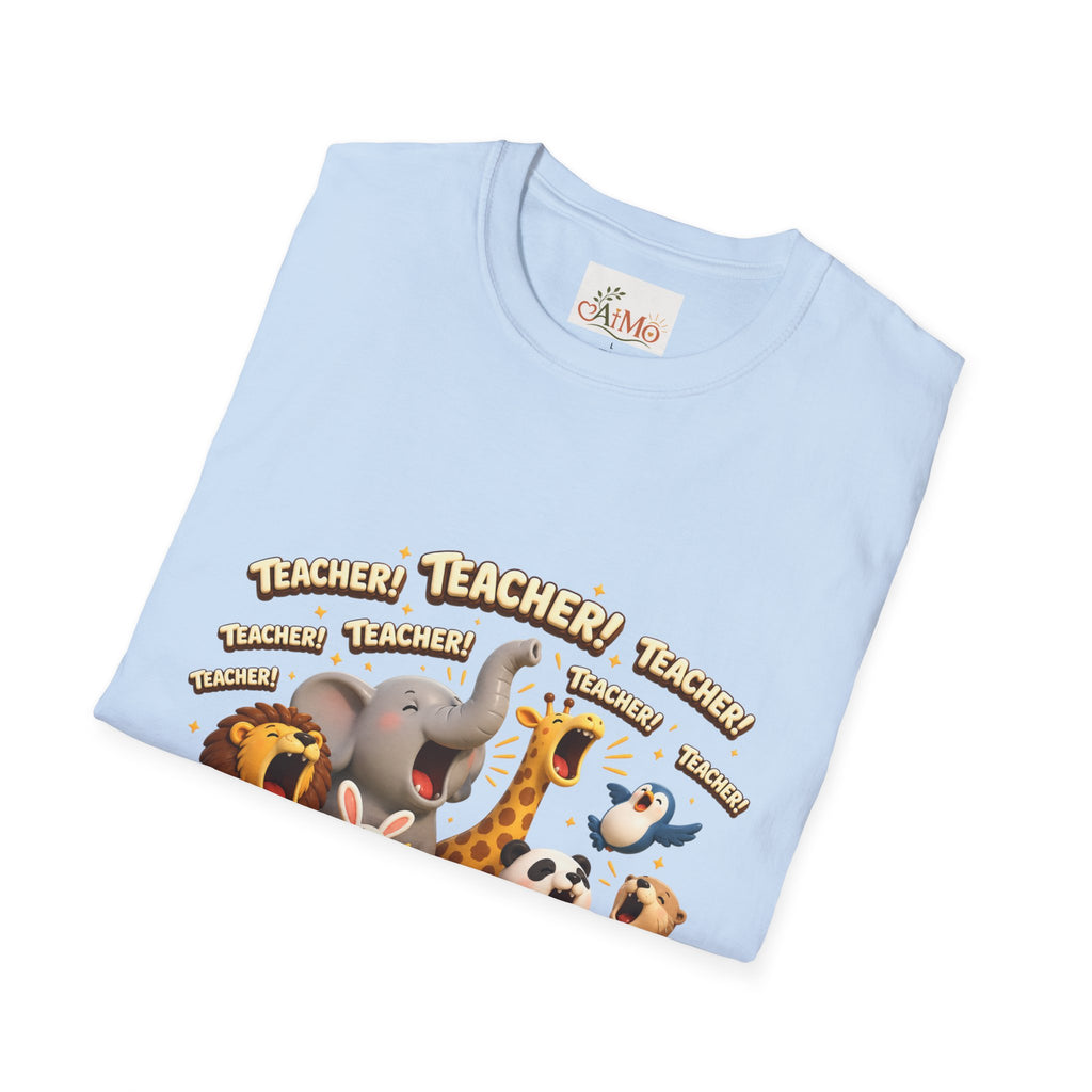 Cute Jungle Animals Saying TEACHER! T-Shirt | Elephant Giraffe Lion Penguin Design