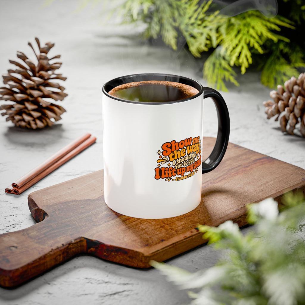 Inspirational Psalm 143:8 Coffee Mug — ‘Show Me The Way’ Retro Scripture Ceramic Mug (11oz/15oz)