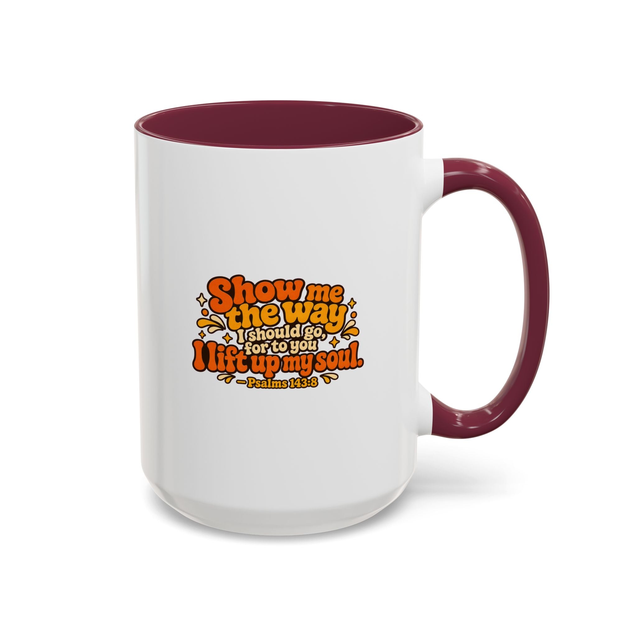 Inspirational Psalm 143:8 Coffee Mug — ‘Show Me The Way’ Retro Scripture Ceramic Mug (11oz/15oz) 2607024