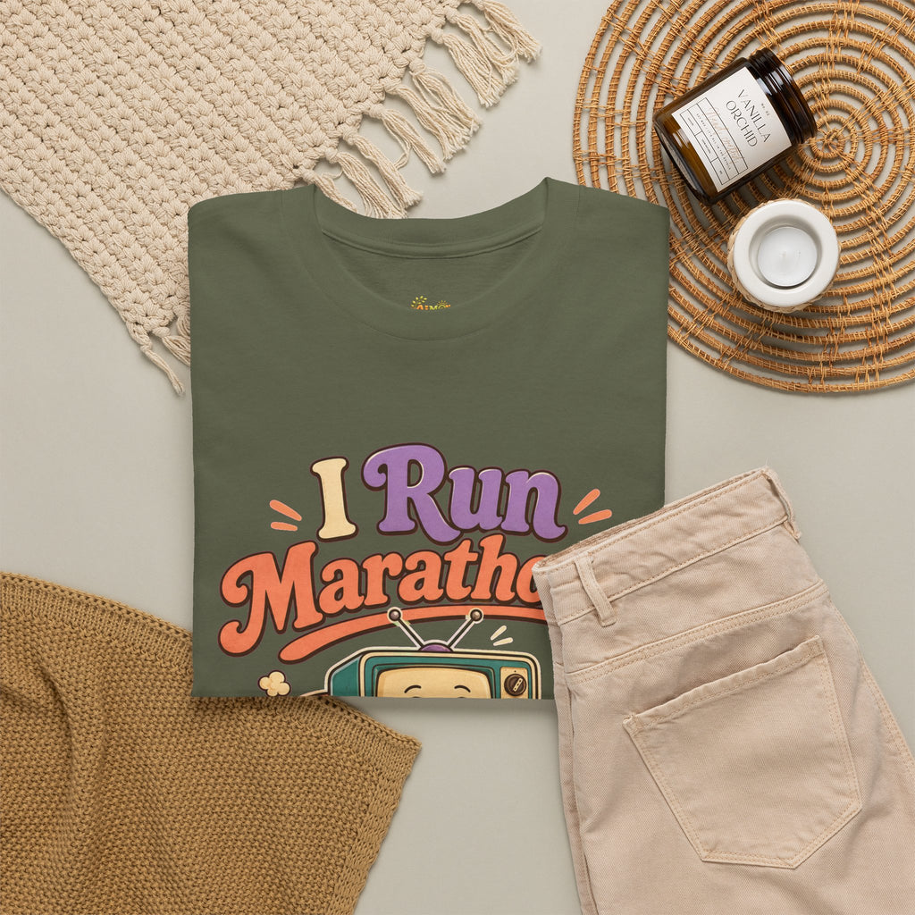 TV Marathon Tee — "I Run Marathons on Netflix" Funny Binge-Watching Shirt