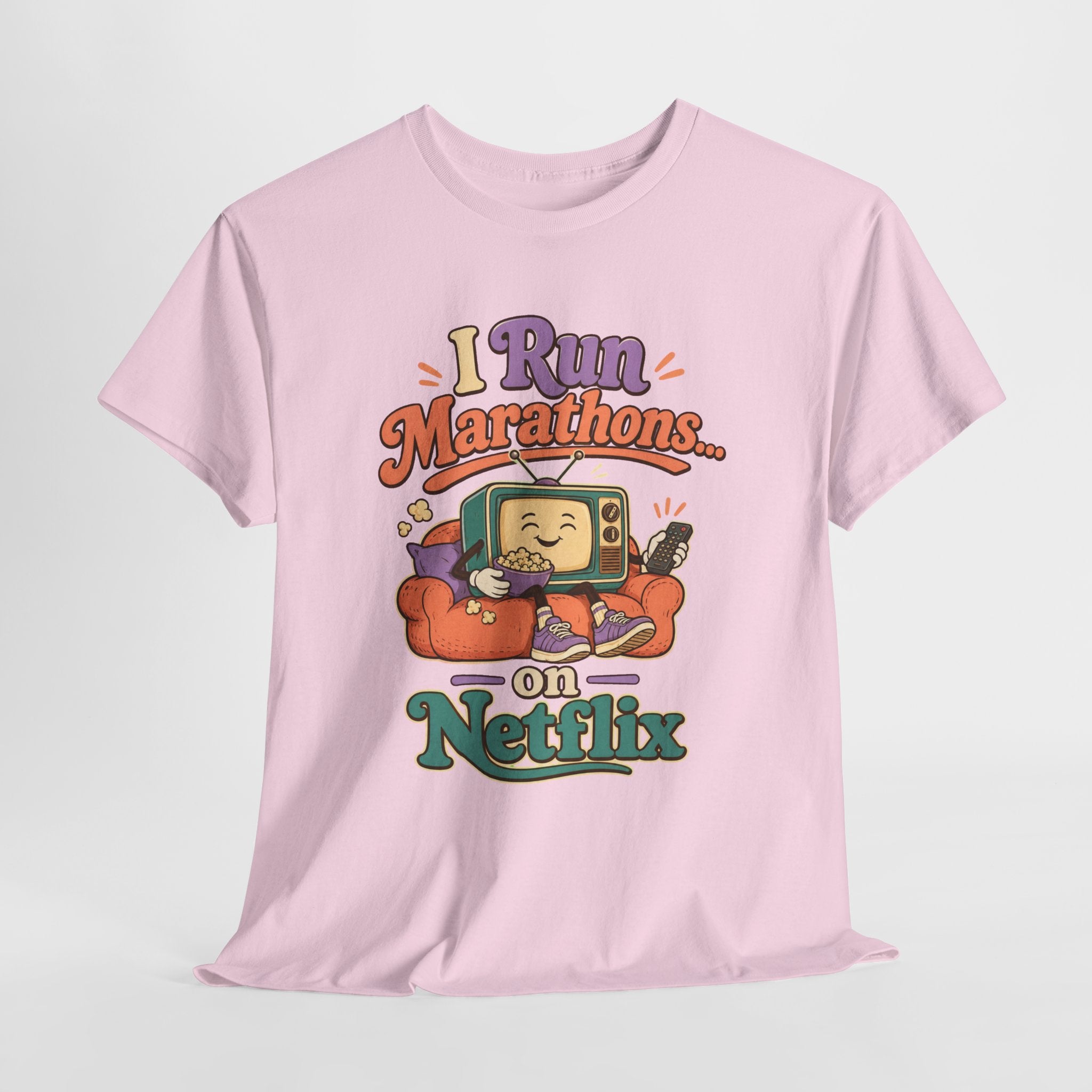 TV Marathon Tee — "I Run Marathons on Netflix" Funny Binge-Watching Shirt