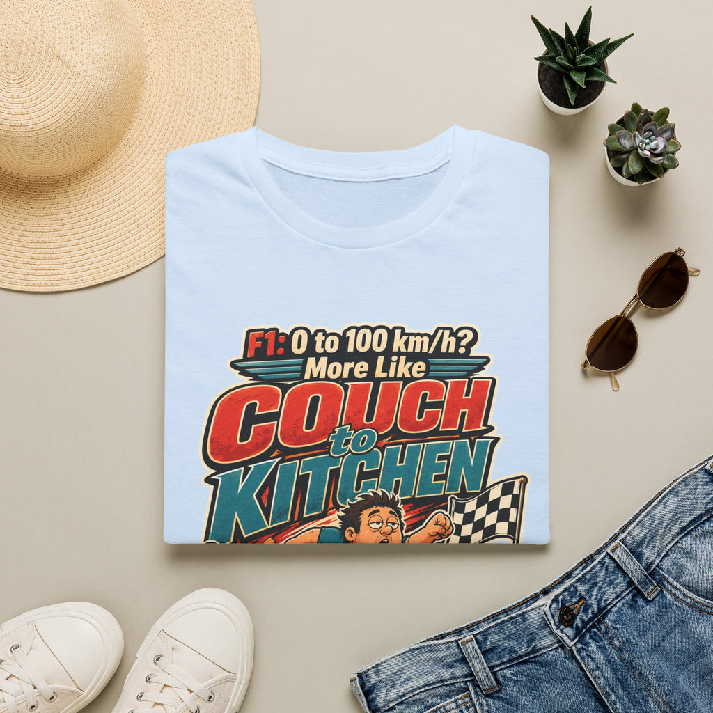 Couch to Kitchen Graphic T-Shirt – Funny F1 0-100 km/h Racing Humor Tee