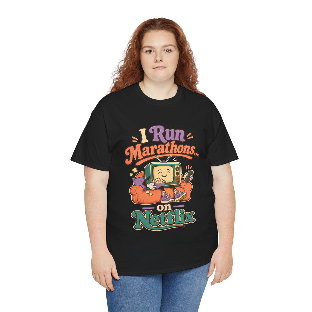 TV Marathon Tee — "I Run Marathons on Netflix" Funny Binge-Watching Shirt