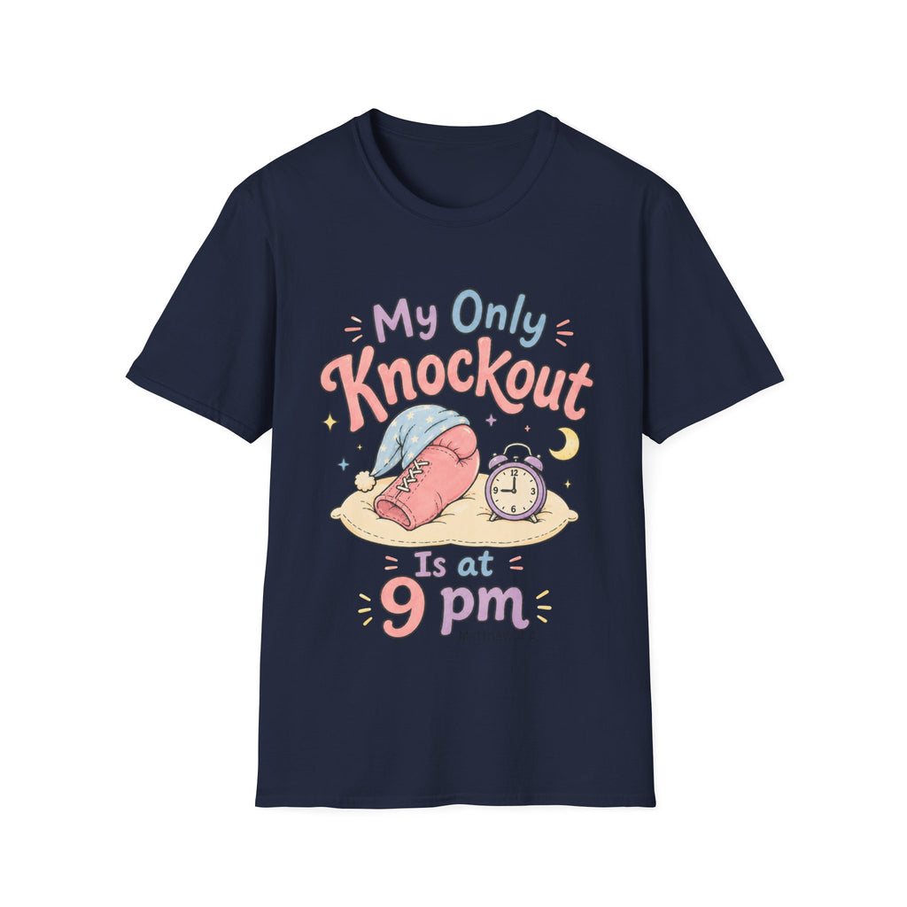 T-Shirt — "My Only Knockout Is at 9 PM" Cute Sleepy Boxing Cartoon Tee
