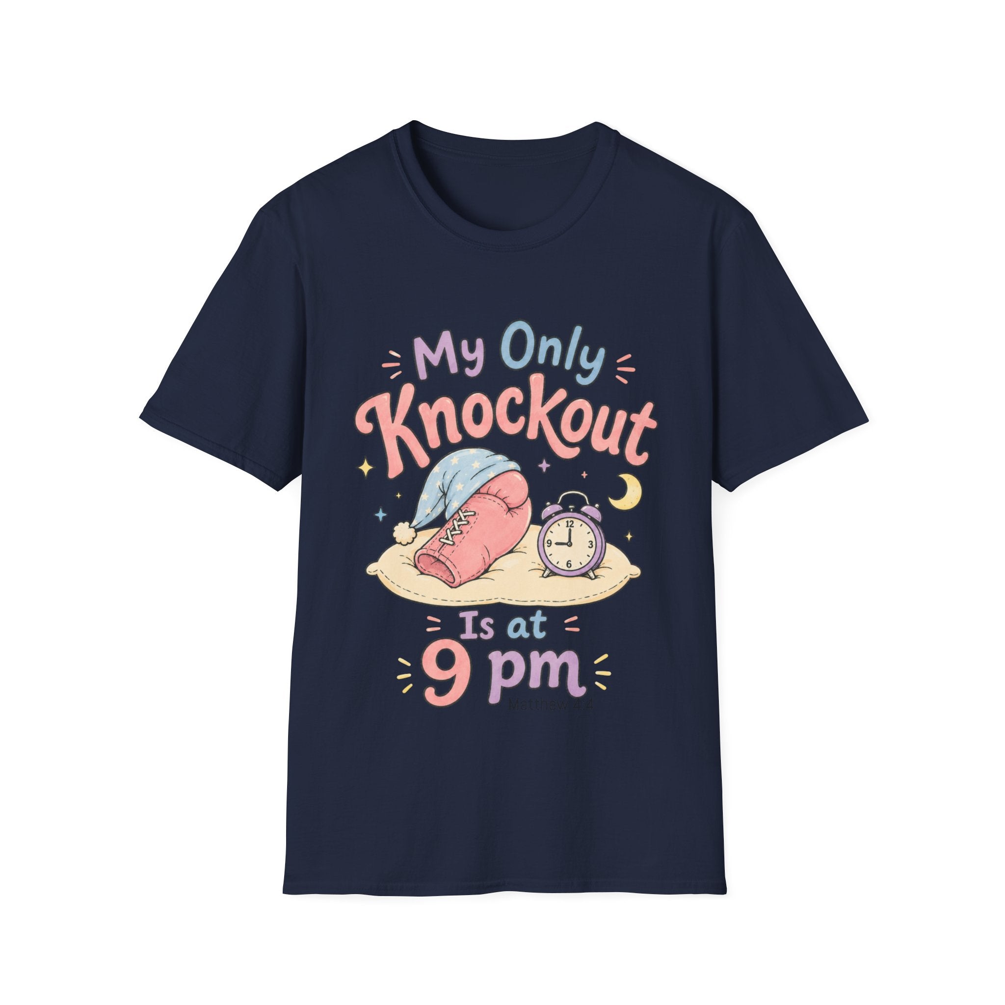 T-Shirt — "My Only Knockout Is at 9 PM" Cute Sleepy Boxing Cartoon Tee