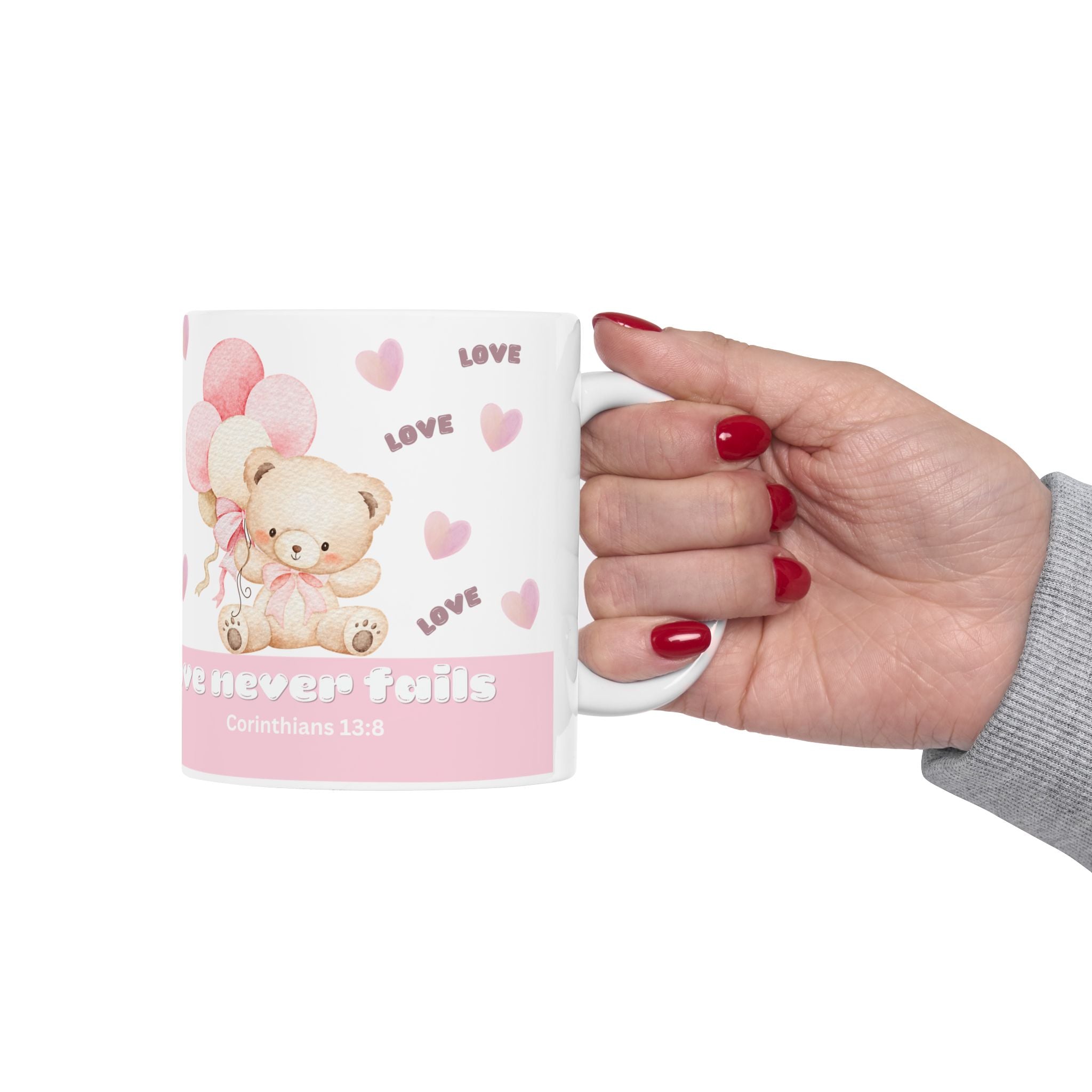 Love Bear Ceramic Mug — Cute Pink Heart Coffee Cup (11oz & 15oz)