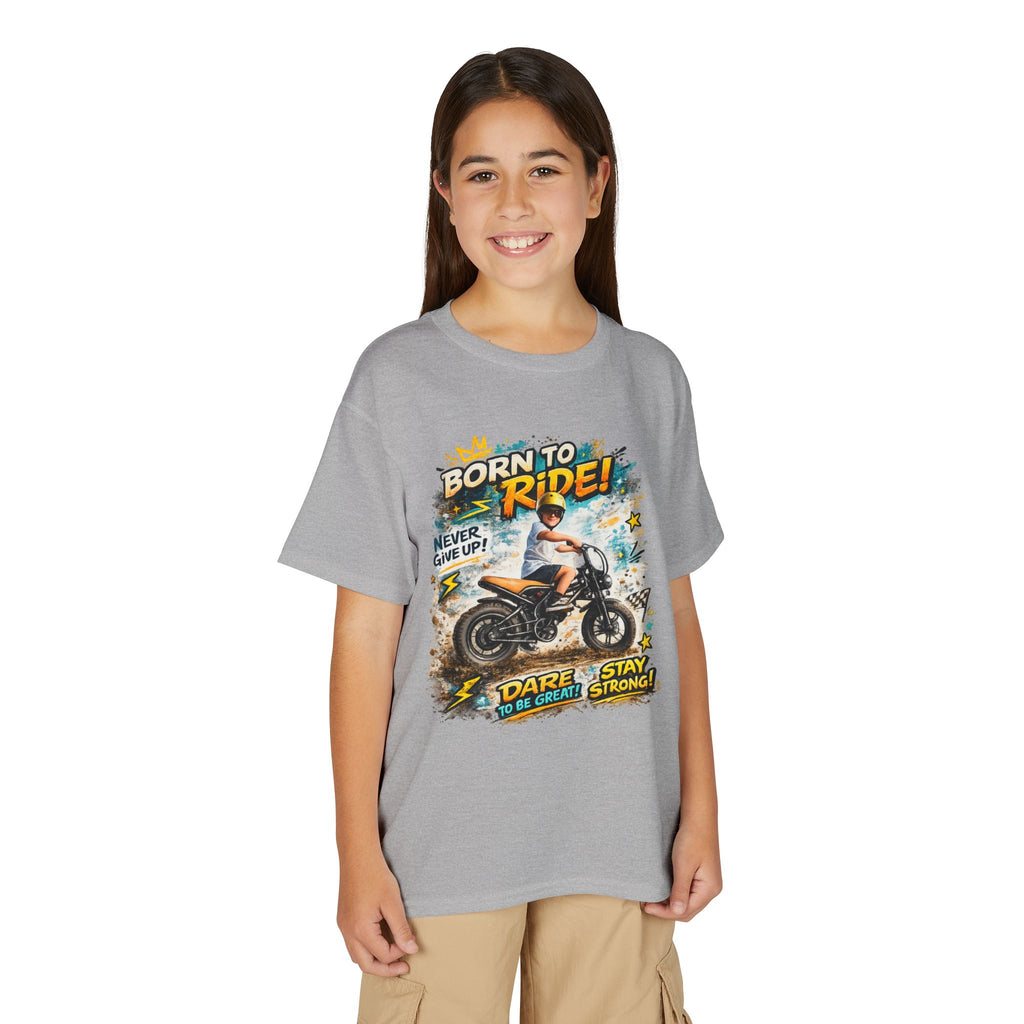 Youth Motorcycle T-Shirt — Born to Ride Graphic Tee for Boys & Girls (Dare to Be Great) 2607042
