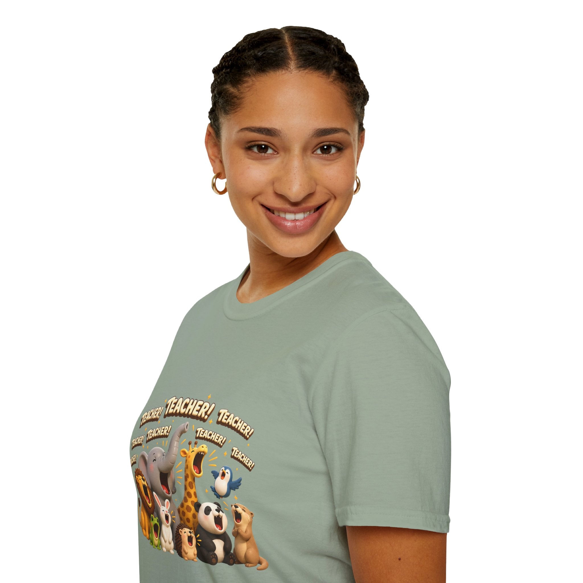 Cute Jungle Animals Saying TEACHER! T-Shirt | Elephant Giraffe Lion Penguin Design