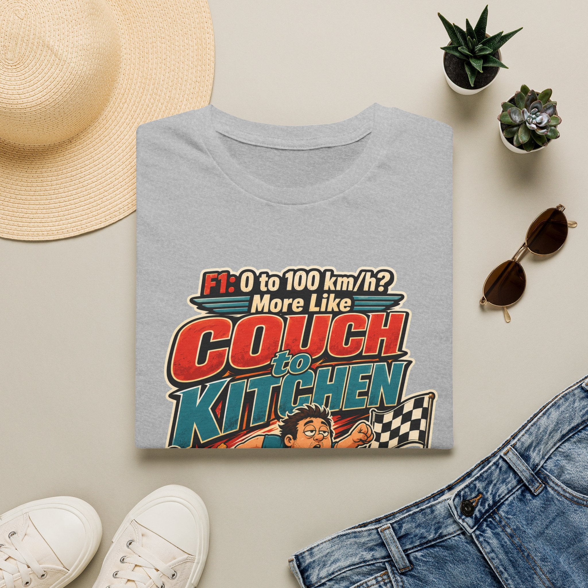 Couch to Kitchen Graphic T-Shirt – Funny F1 0-100 km/h Racing Humor Tee 2607010