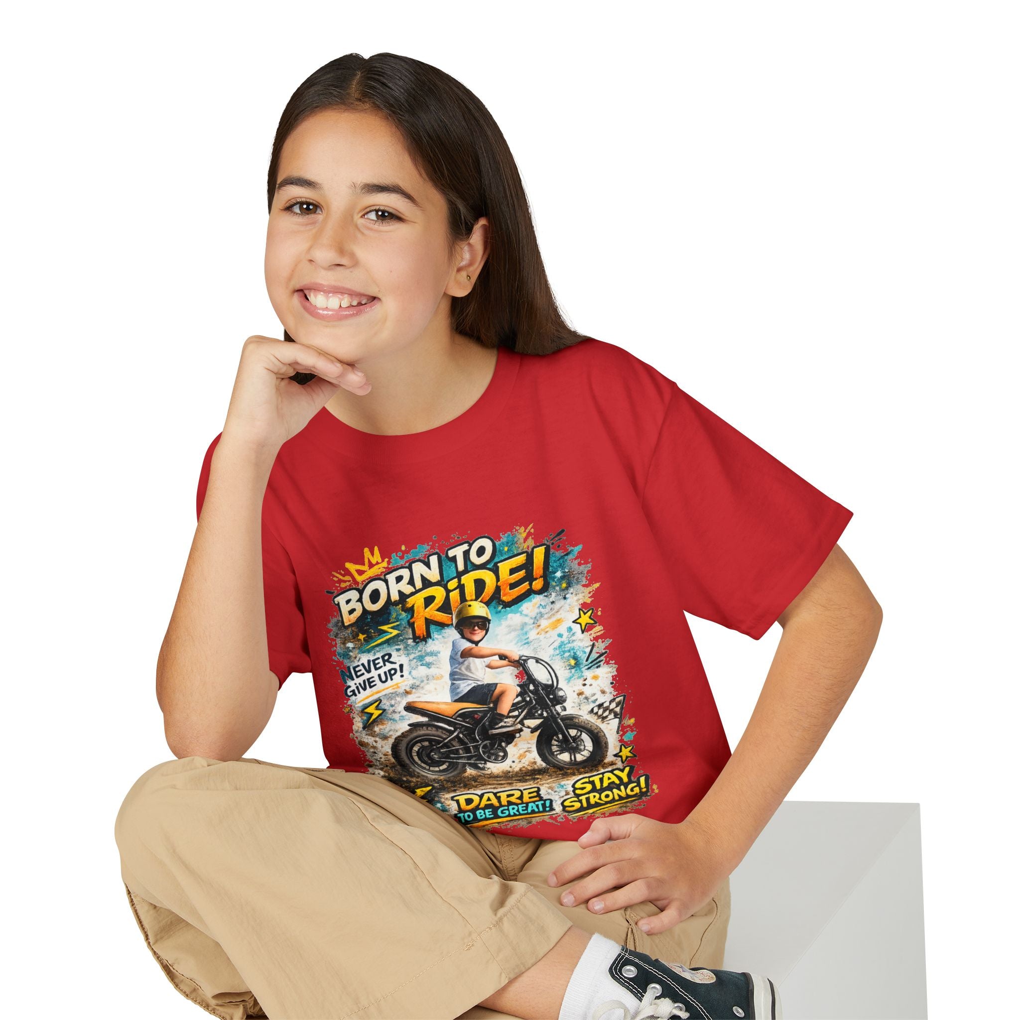 Youth Motorcycle T-Shirt — Born to Ride Graphic Tee for Boys & Girls (Dare to Be Great) 2607042