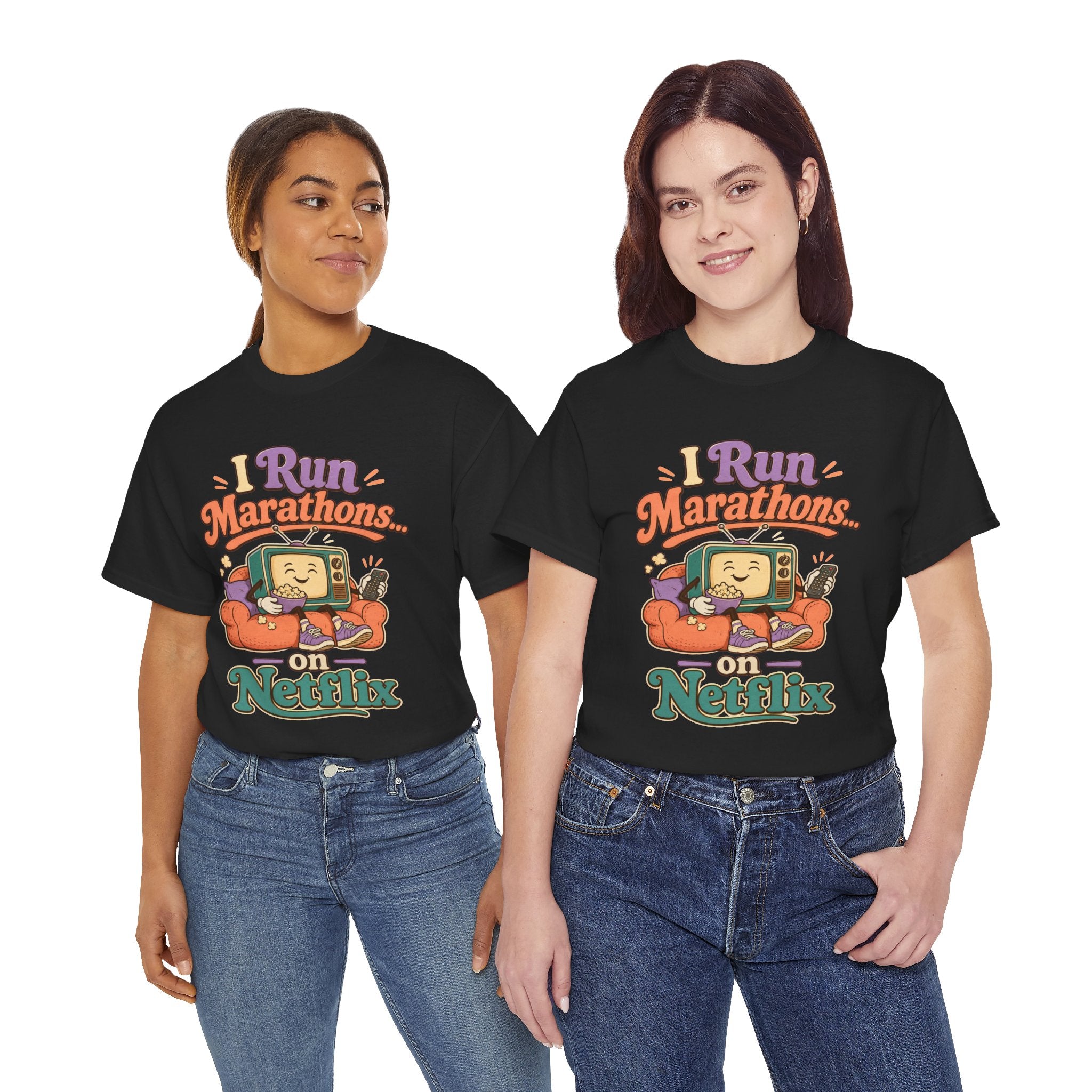 TV Marathon Tee — "I Run Marathons on Netflix" Funny Binge-Watching Shirt