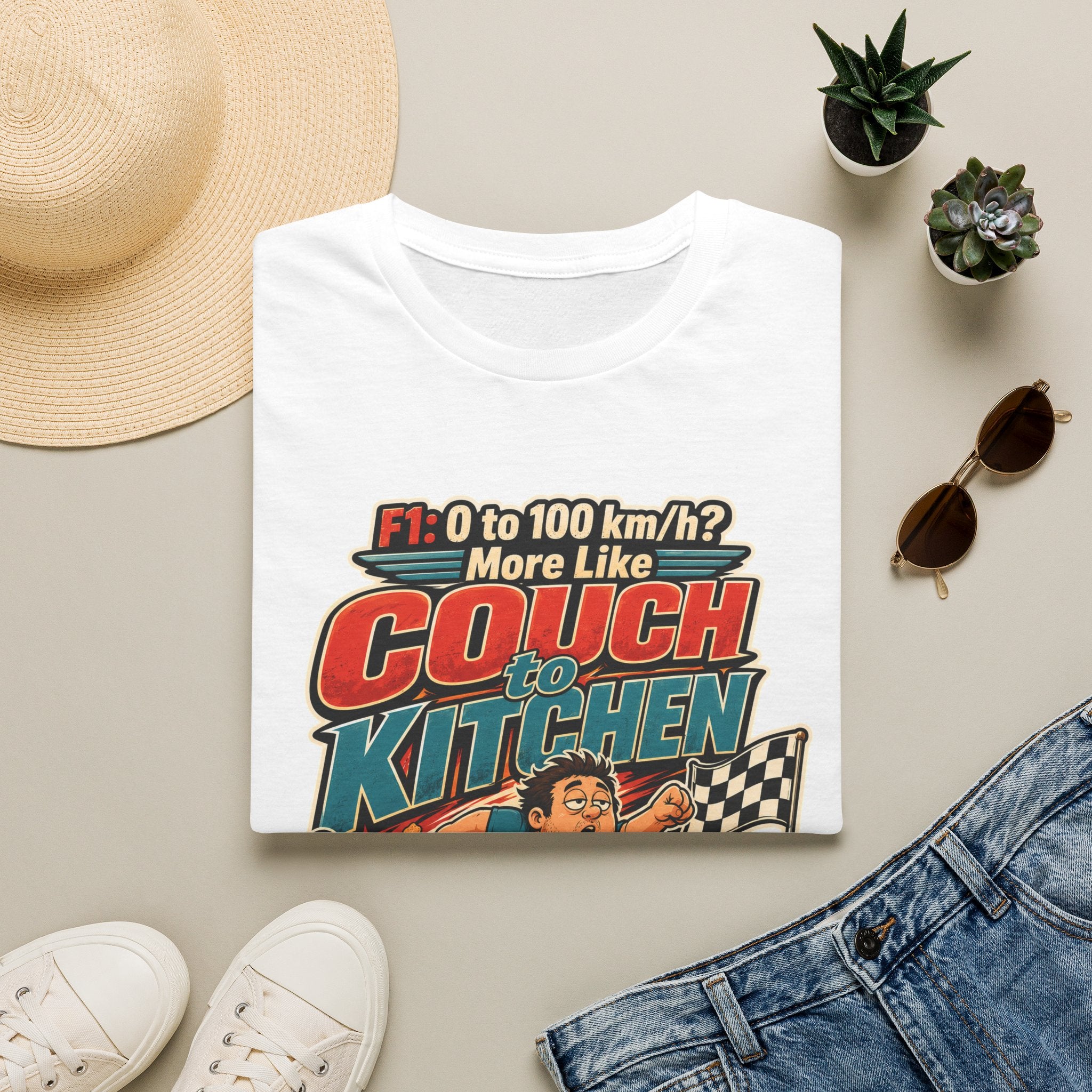 Couch to Kitchen Graphic T-Shirt – Funny F1 0-100 km/h Racing Humor Tee 2607010