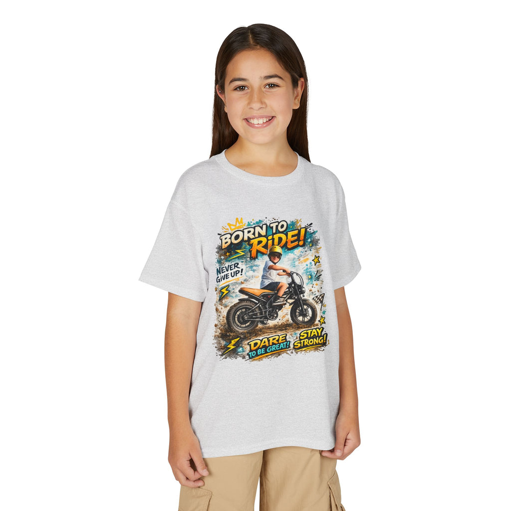 Youth Motorcycle T-Shirt — Born to Ride Graphic Tee for Boys & Girls (Dare to Be Great) 2607042