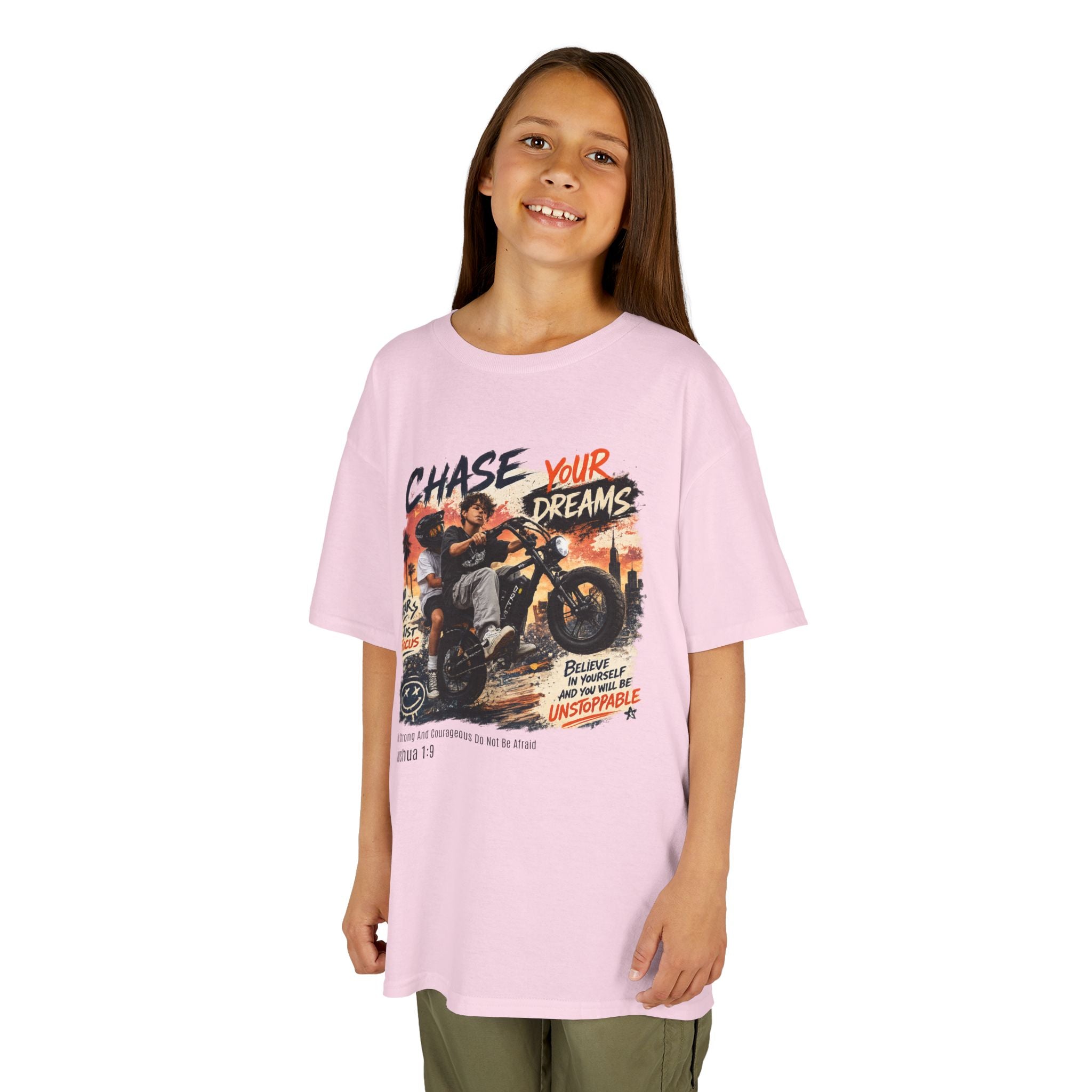 Kids Tee — "Chase Your Dreams" Motorcycle Graphic Shirt