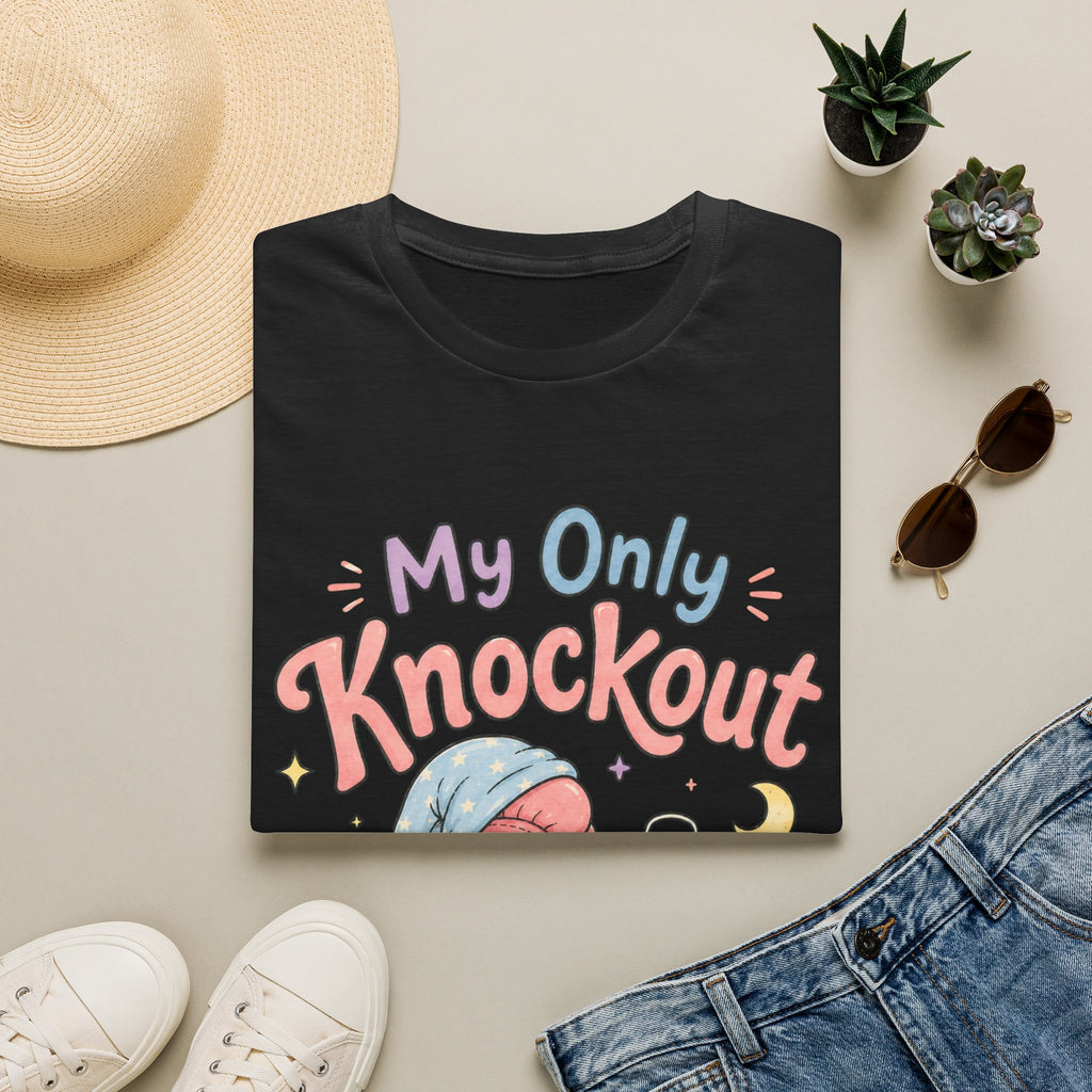 T-Shirt — "My Only Knockout Is at 9 PM" Cute Sleepy Boxing Cartoon Tee