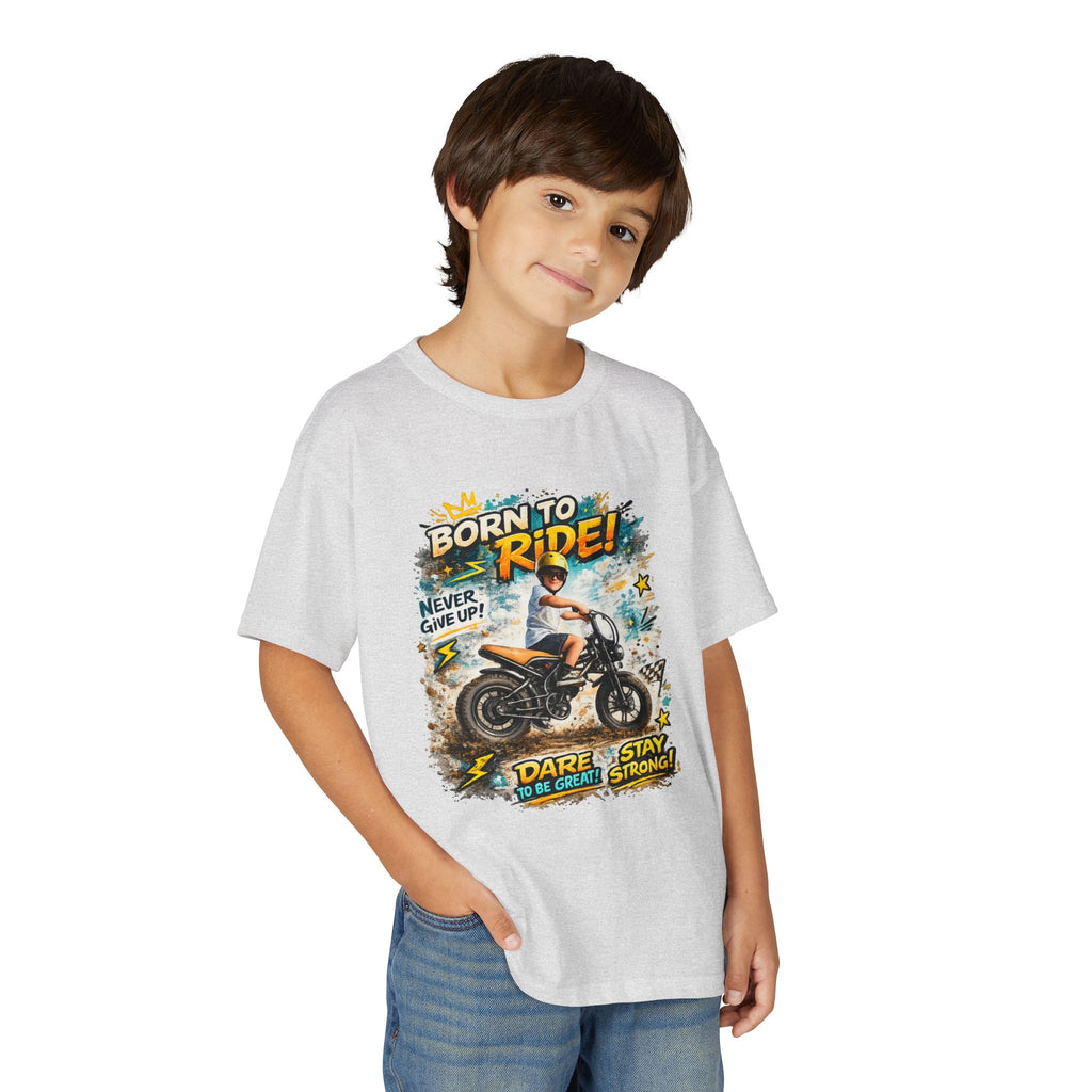 Youth Motorcycle T-Shirt — Born to Ride Graphic Tee for Boys & Girls (Dare to Be Great) 2607042