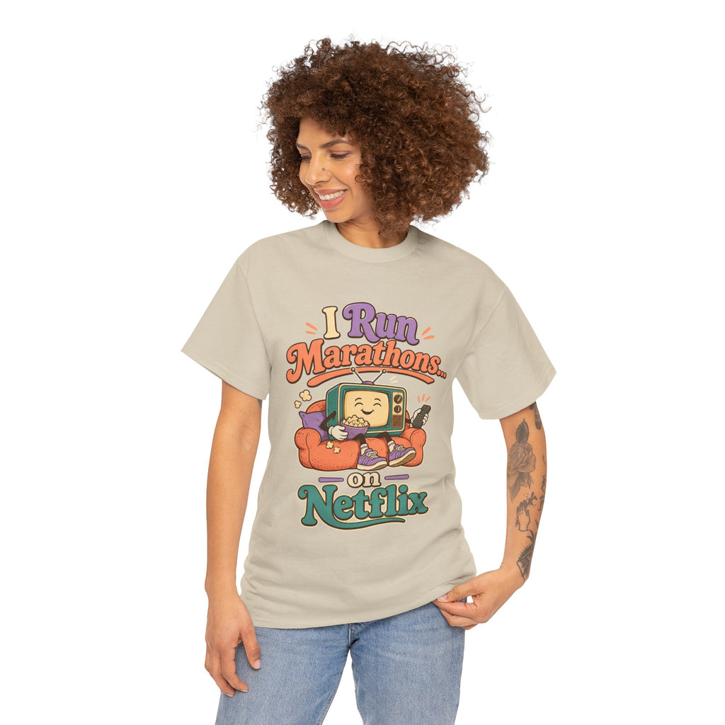 TV Marathon Tee — "I Run Marathons on Netflix" Funny Binge-Watching Shirt