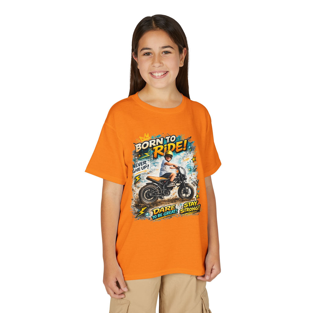 Youth Motorcycle T-Shirt — Born to Ride Graphic Tee for Boys & Girls (Dare to Be Great) 2607042