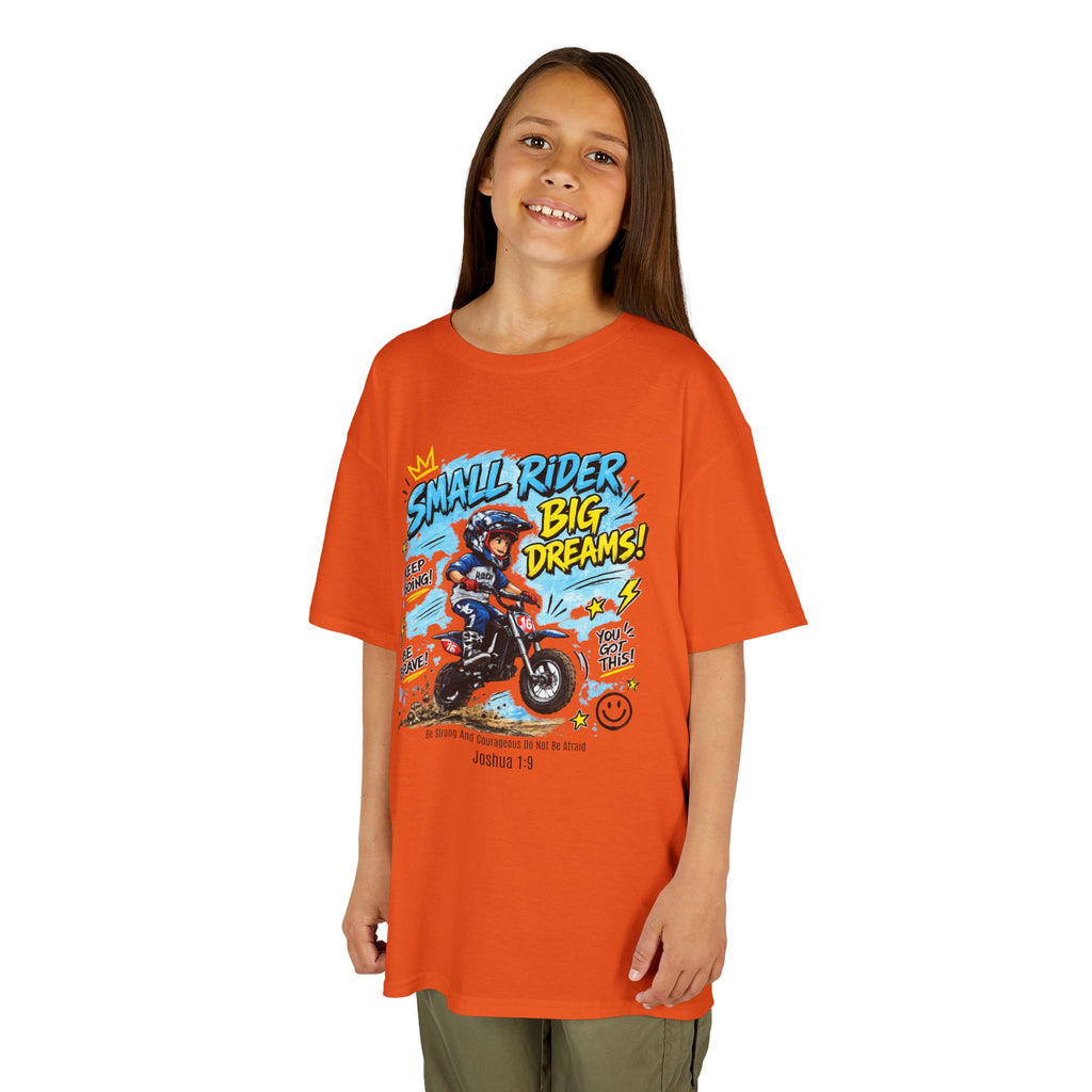 Kids Tee — "Small Rider, Big Dreams" Motorcycle Graphic Shirt