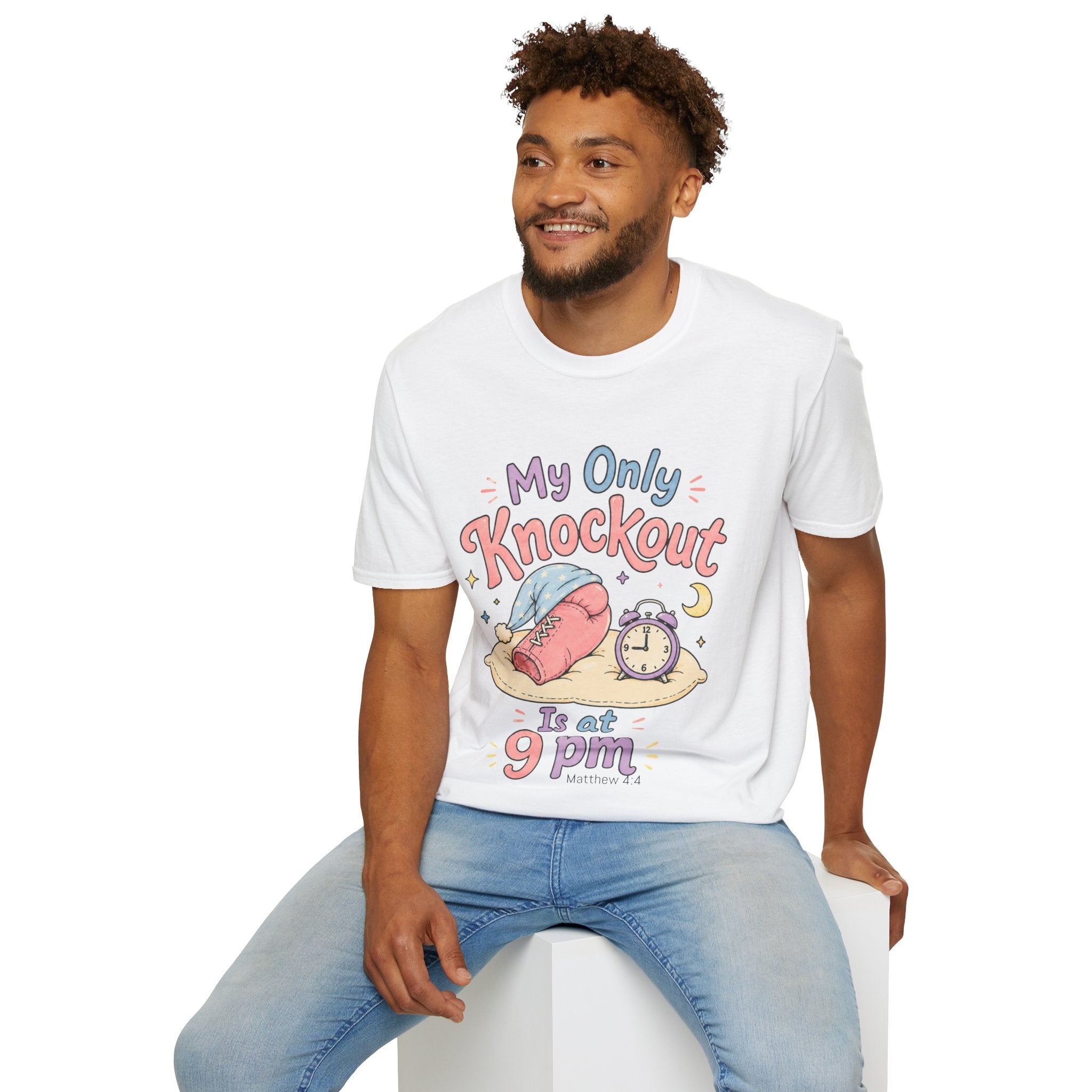 T-Shirt — "My Only Knockout Is at 9 PM" Cute Sleepy Boxing Cartoon Tee