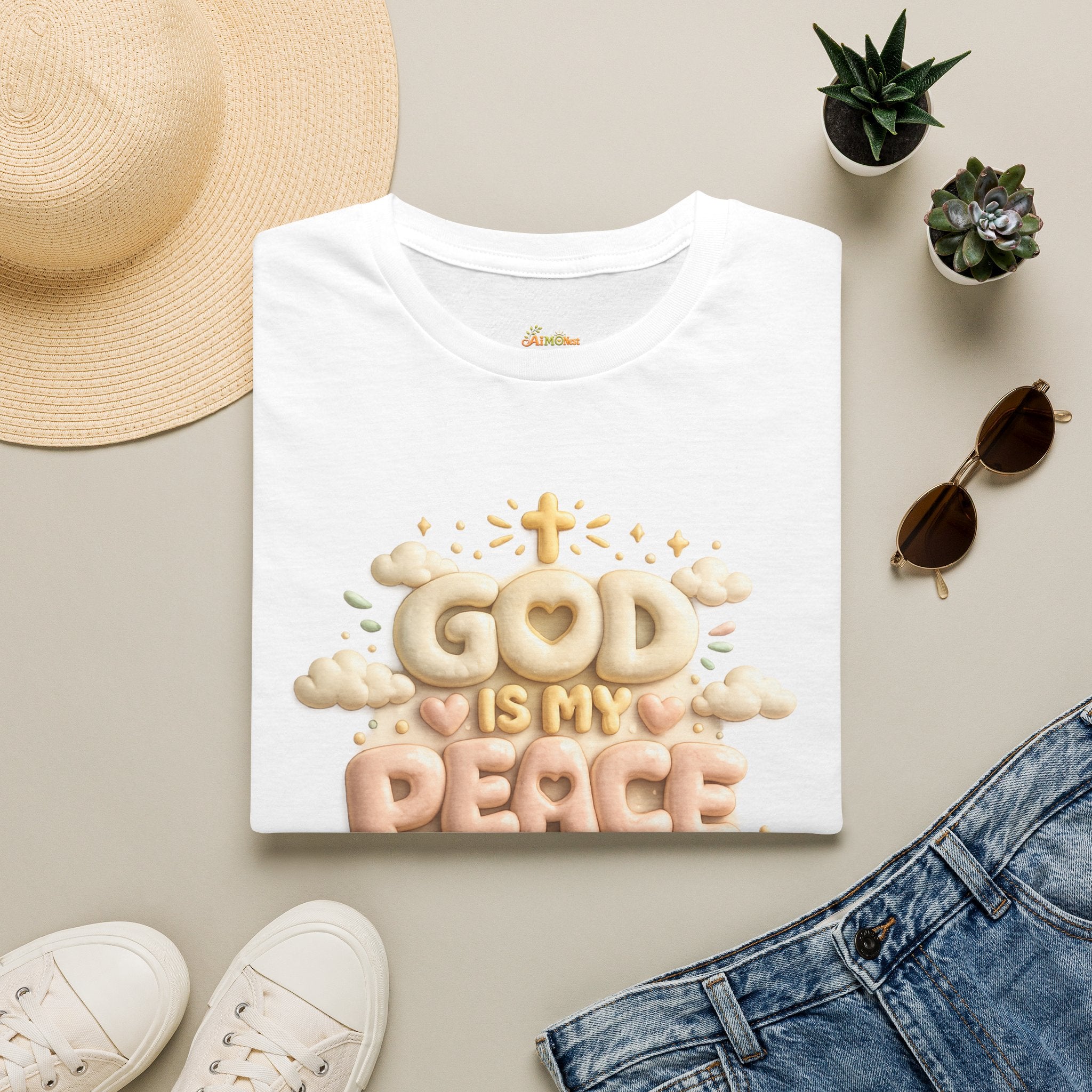 God Is My Peace T-Shirt — Christian Faith Tee with Soft Pastel Cloud Design 2607002