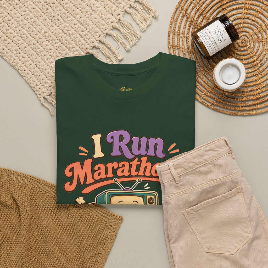 TV Marathon Tee — "I Run Marathons on Netflix" Funny Binge-Watching Shirt