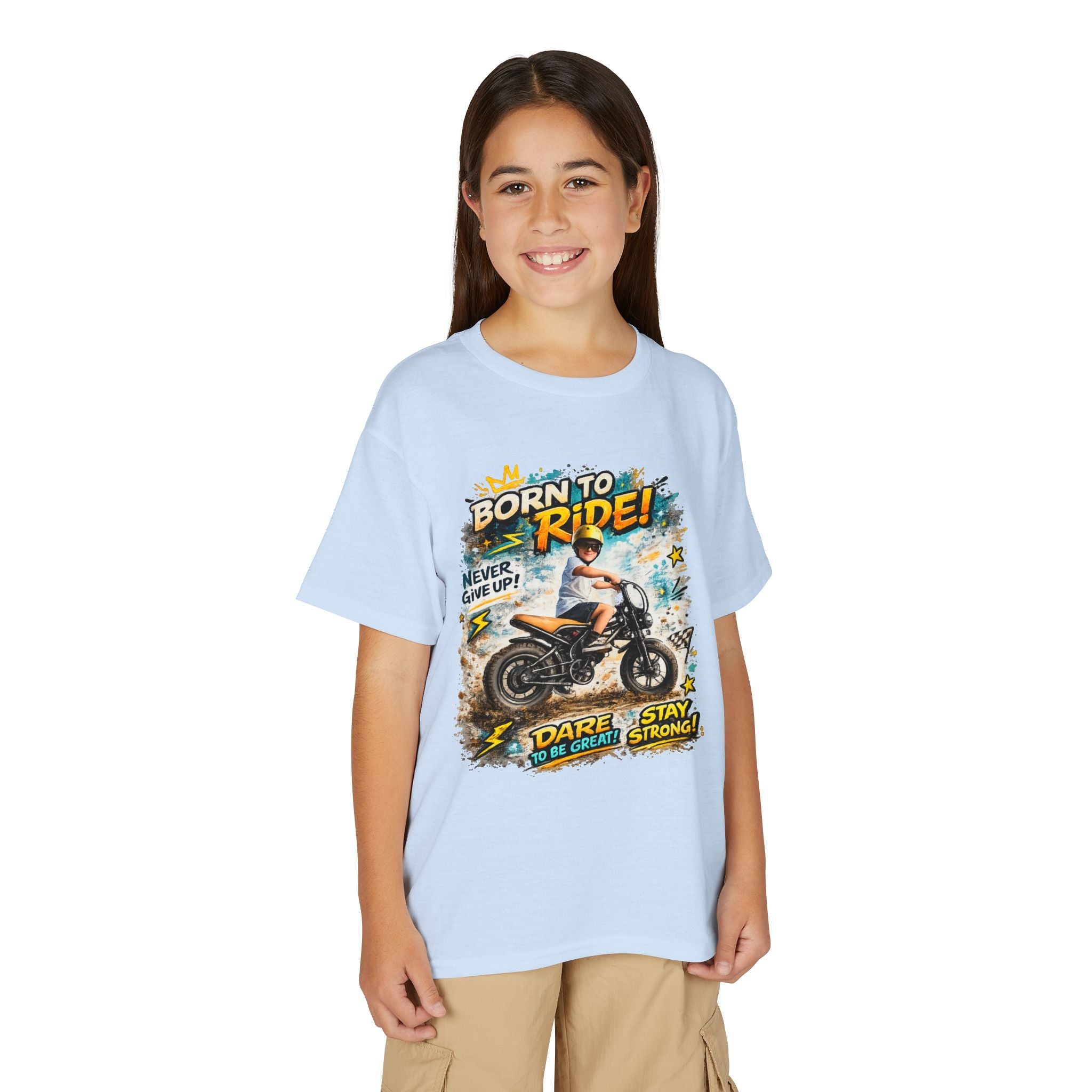 Youth Motorcycle T-Shirt — Born to Ride Graphic Tee for Boys & Girls (Dare to Be Great) 2607042